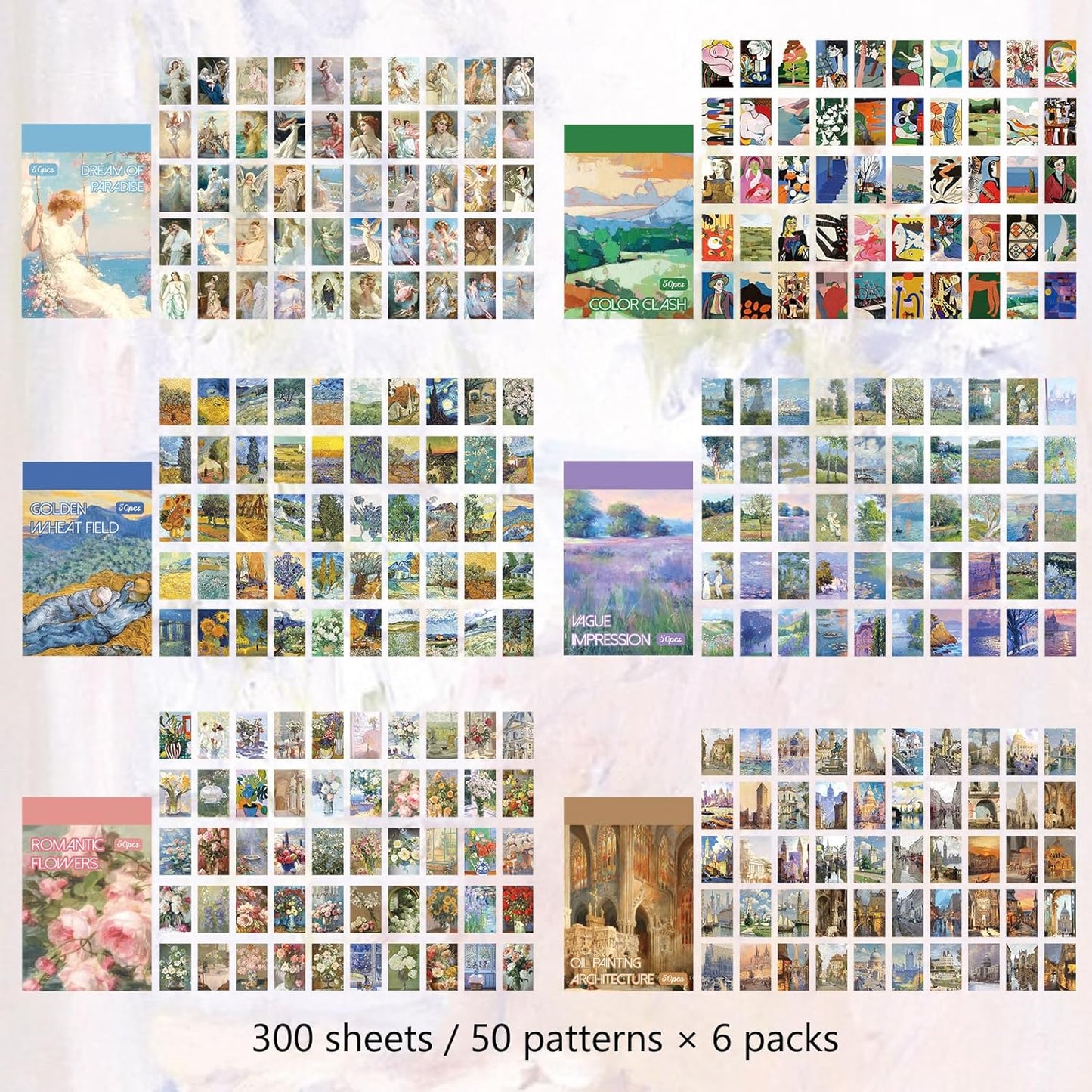 Washi Stickers, 6 Sets 300 Pcs Aesthetic Sticker Book for DIY Journaling, Journaling Supplies for Bullet Journal Art Diary Card Craft Gifts Planner Notebook