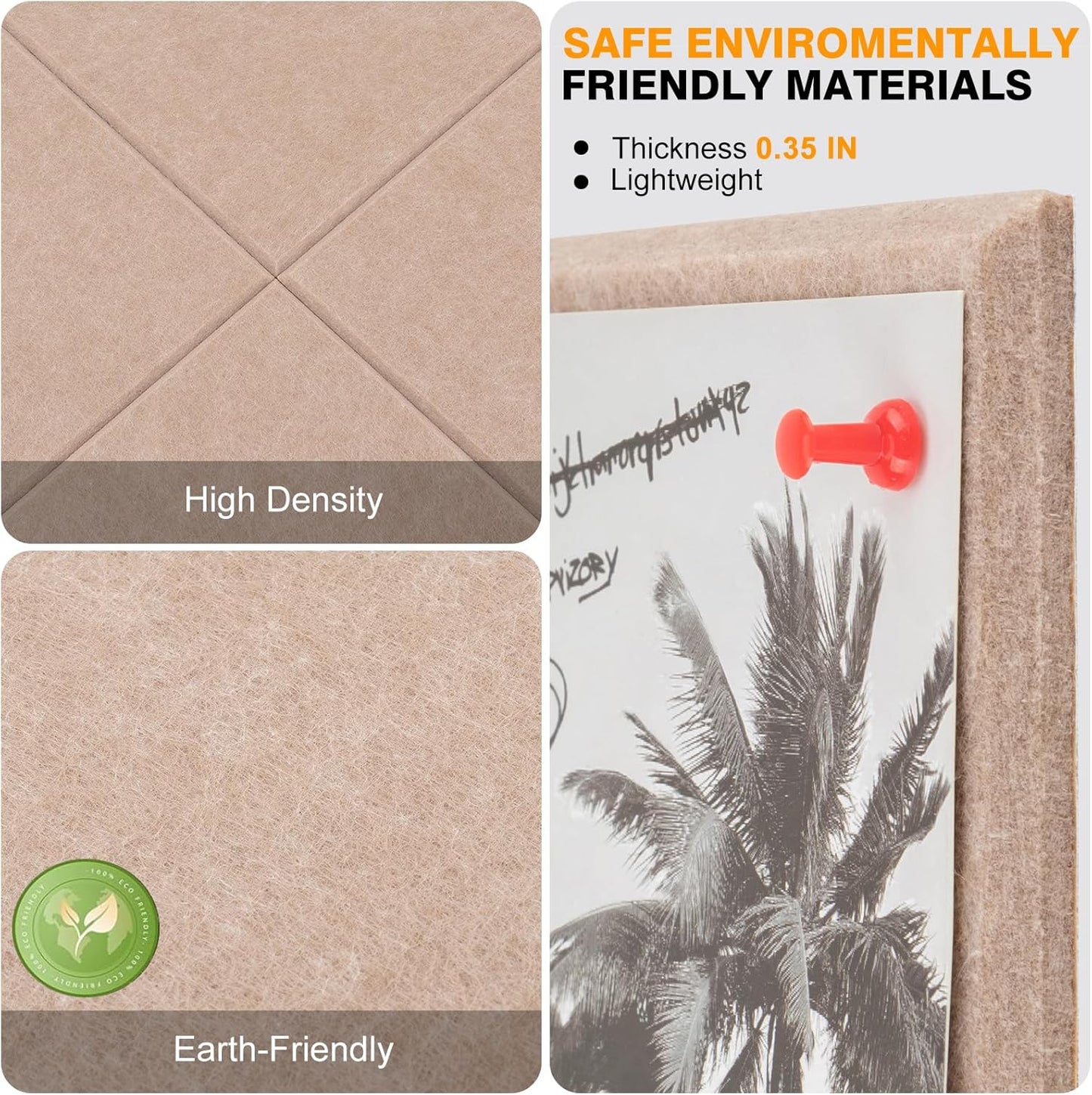 Large Cork Board for Office 48 x 36 in, Brown Bulletin Board, 12 Pack Felt Wall Tiles with Pushpins, Cork Boards for Wall Pin Board Tack Board Cork Boards