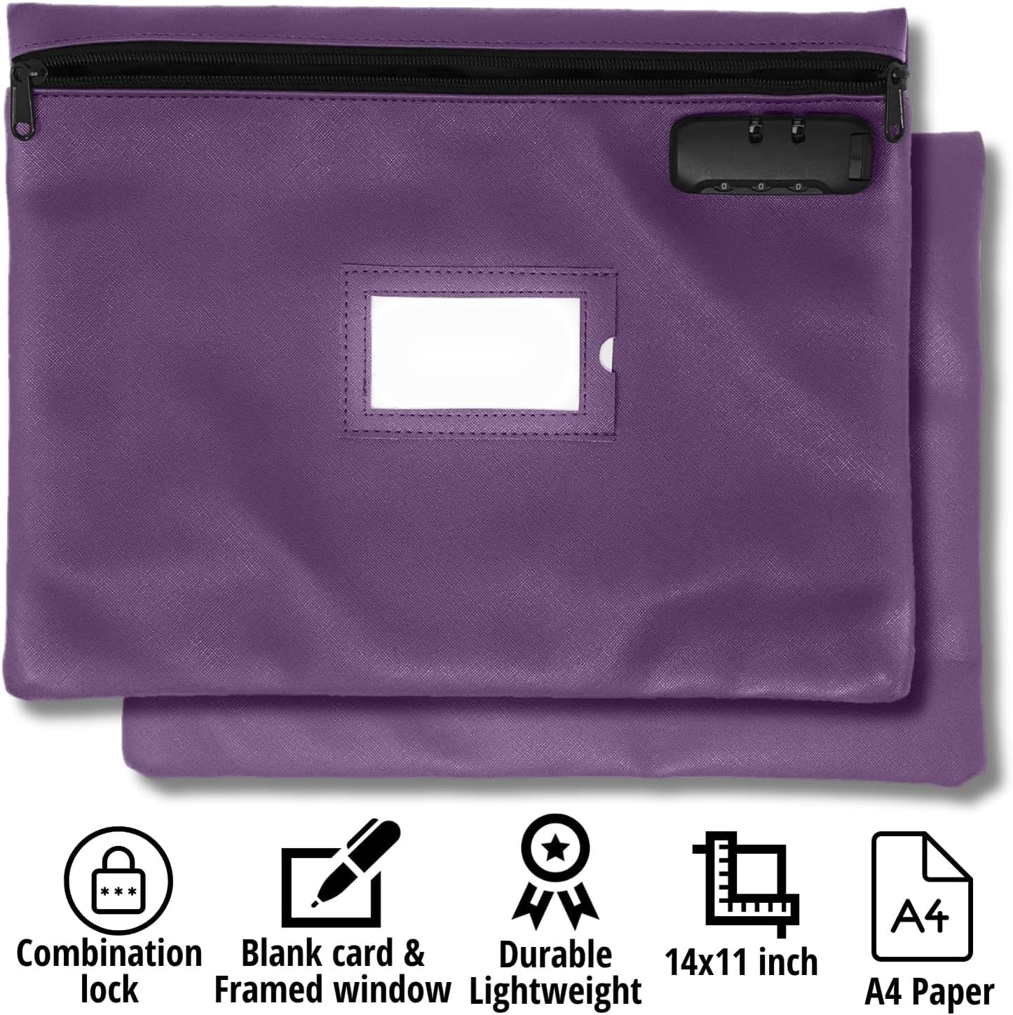 Notary Bag with Lock | 14x11 inch | Purple | Zipper Notary Supplies Bag | Locking Notary Bag for Notary Kit, Stamp, Embosser, Ink Pad, and Valuables | Locking Document Bag | Journal Carrying Case