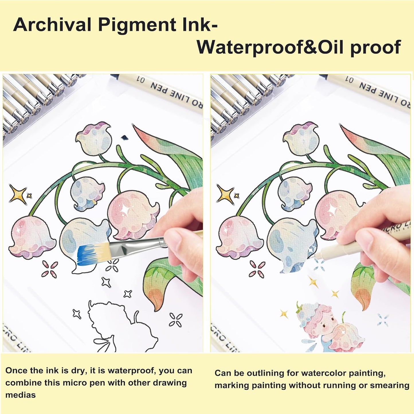 Micro Fineliner Pens 6Pcs 0.25mm/Set, Ultra Fine Fineliner Pen, Water-based Black Pigment Ink, Drawing Journaling Doodling Supplies for Artists, Designers, Students