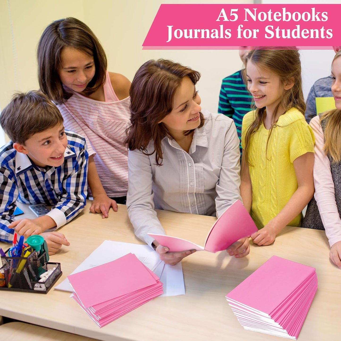 100 Pcs Kraft Notebook Journals 5.5 Inch x 8.3 Inch A5 Softcover Notebooks Bulk for Writing Sketch Office Notepad with 60 Pages 30 Sheets (Multicolor,Lined)(Pink,Lined)