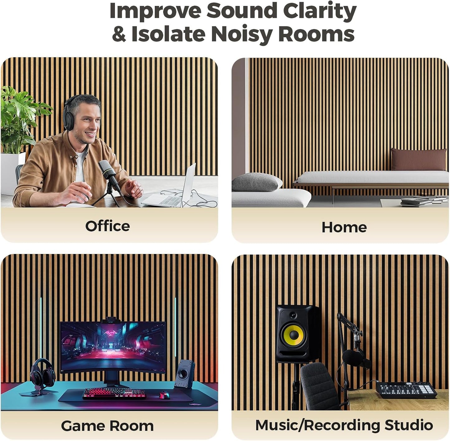 4-Pack Bilayer Acoustic Wall Panels Large Self-Adhesive, 47.2” * 23.6” * 0.71” Soundproof Wall Panel, Acoustical Barrier of Polyester Fiber, Decorative Panels for Home&Office ,Black+Brown