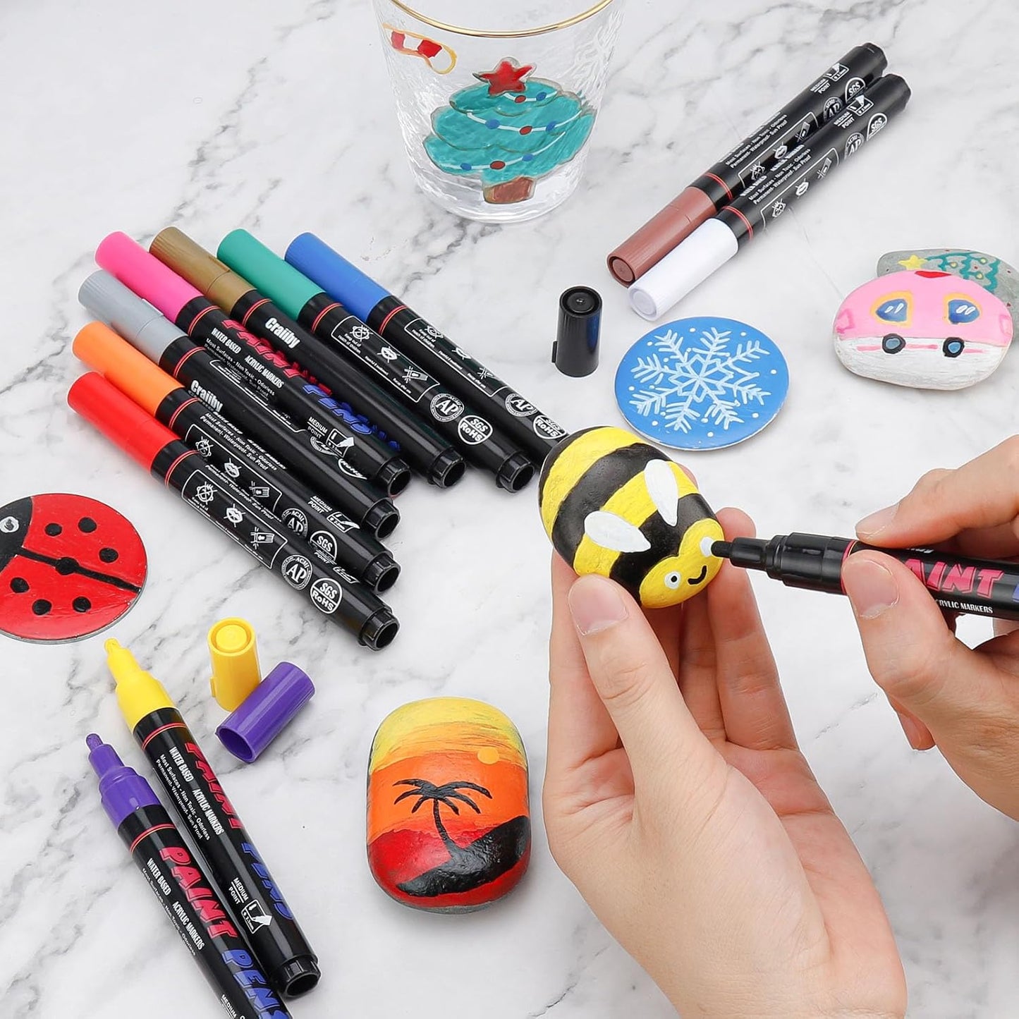 Orange Paint Pens Paint Markers - 2 Pack Permanent Quick Dry Waterproof Marker Pens for Rocks Wood Fabric Plastic Canvas Glass Mugs Metal Tire Stone