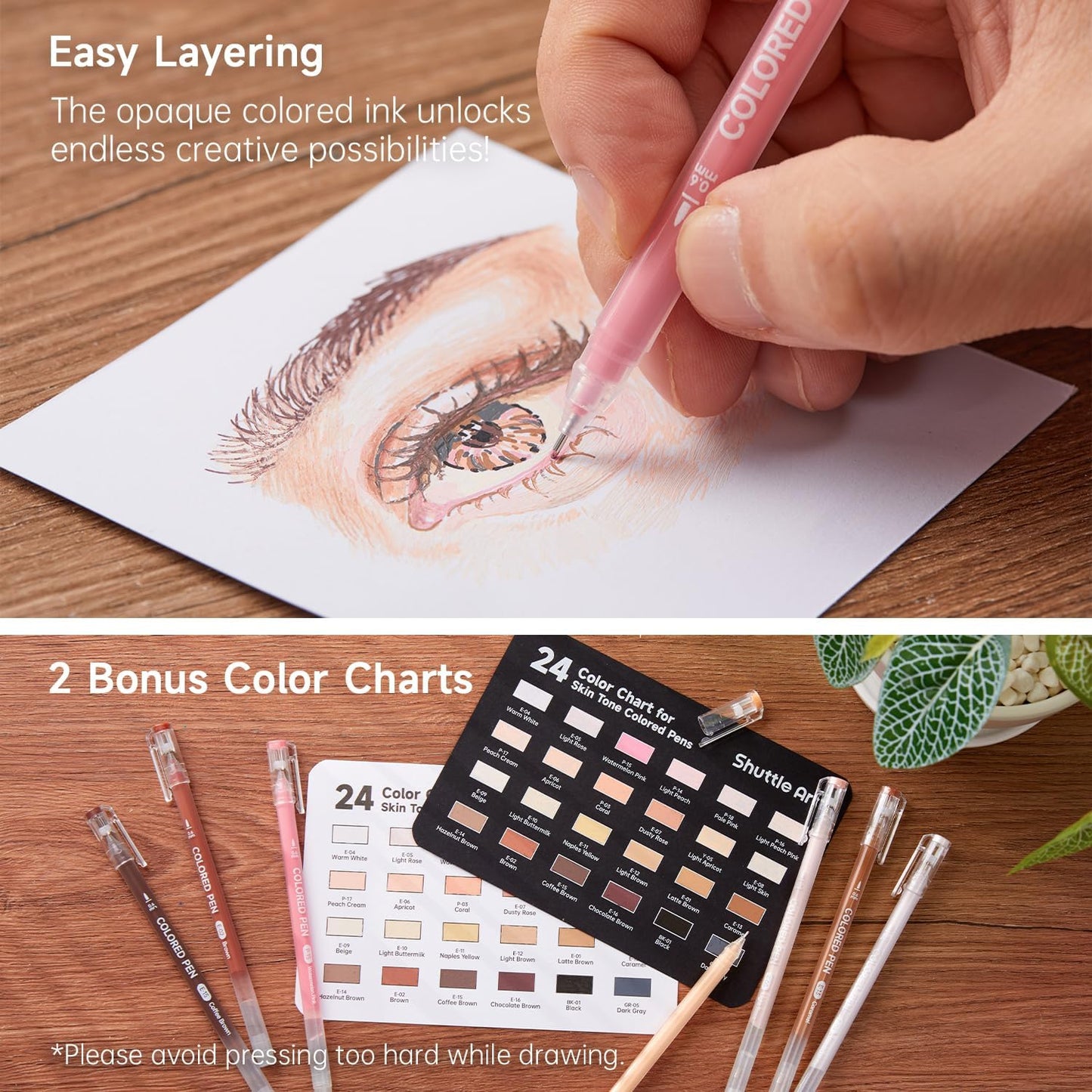 Shuttle Art Colored Pens, 24 Skin Tone Colors Cute Journal Pens 0.6mm Fine Point Colored Gel Pens for Black Paper Adult Coloring Writing Drawing Journaling Note Taking School Office Home