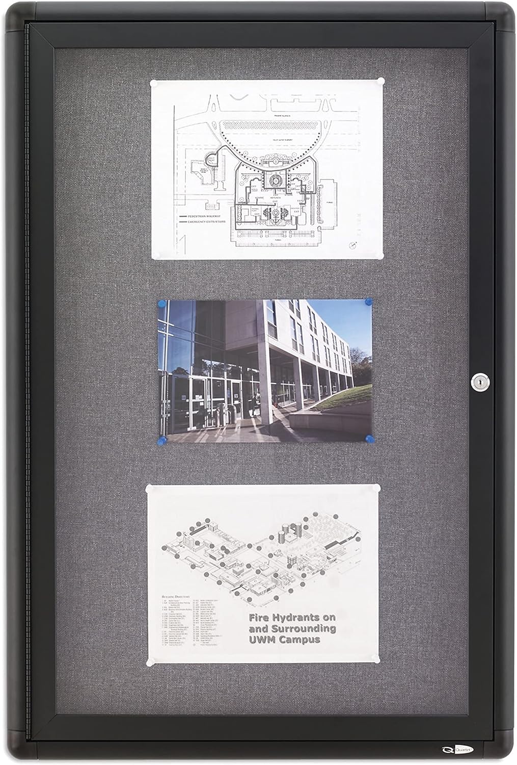 Quartet Enclosed Fabric Bulletin Board, 2 x 3 Feet, 1 Door, Black Frame with Gray Fabric (2363L)