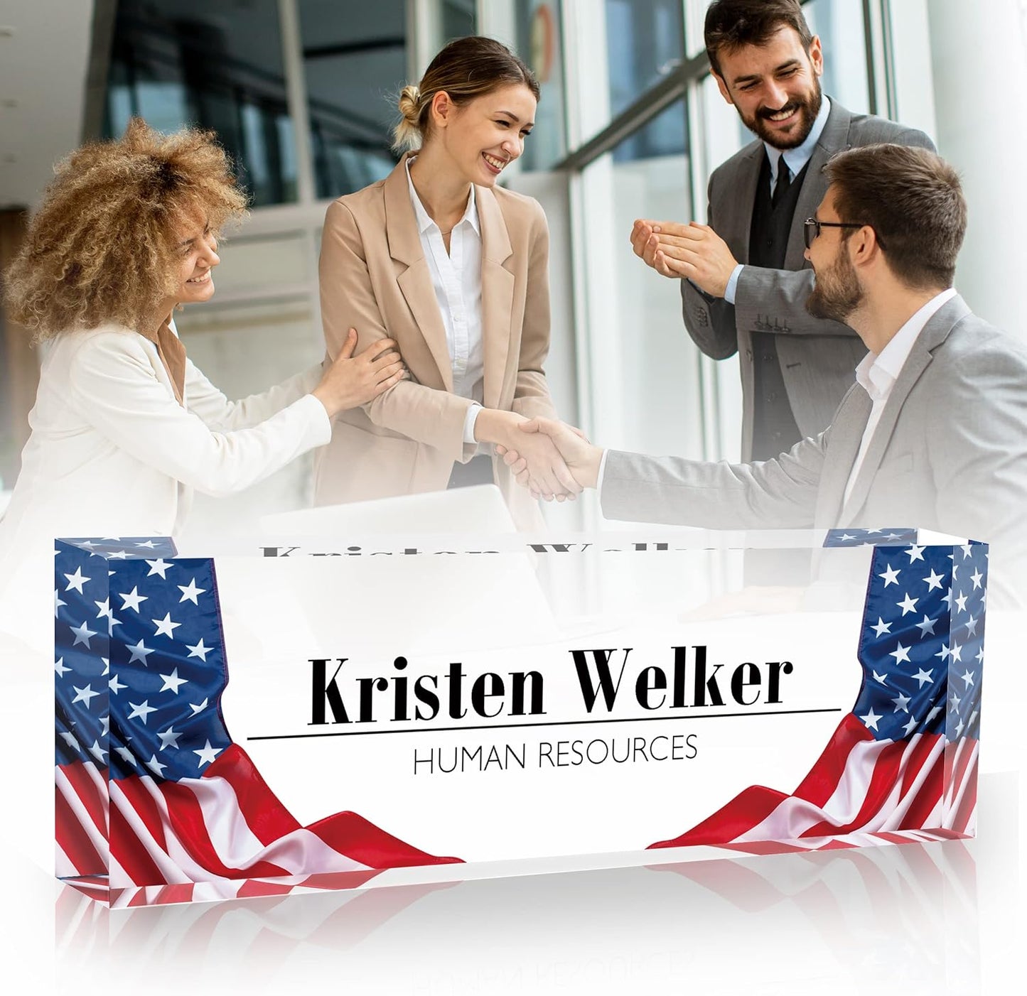 Office Desk Name Plate Personalized, Custom Name Plates for Desks, Name Plate Personalized for Office, Employee Appreciation Gifts (US Flag2)
