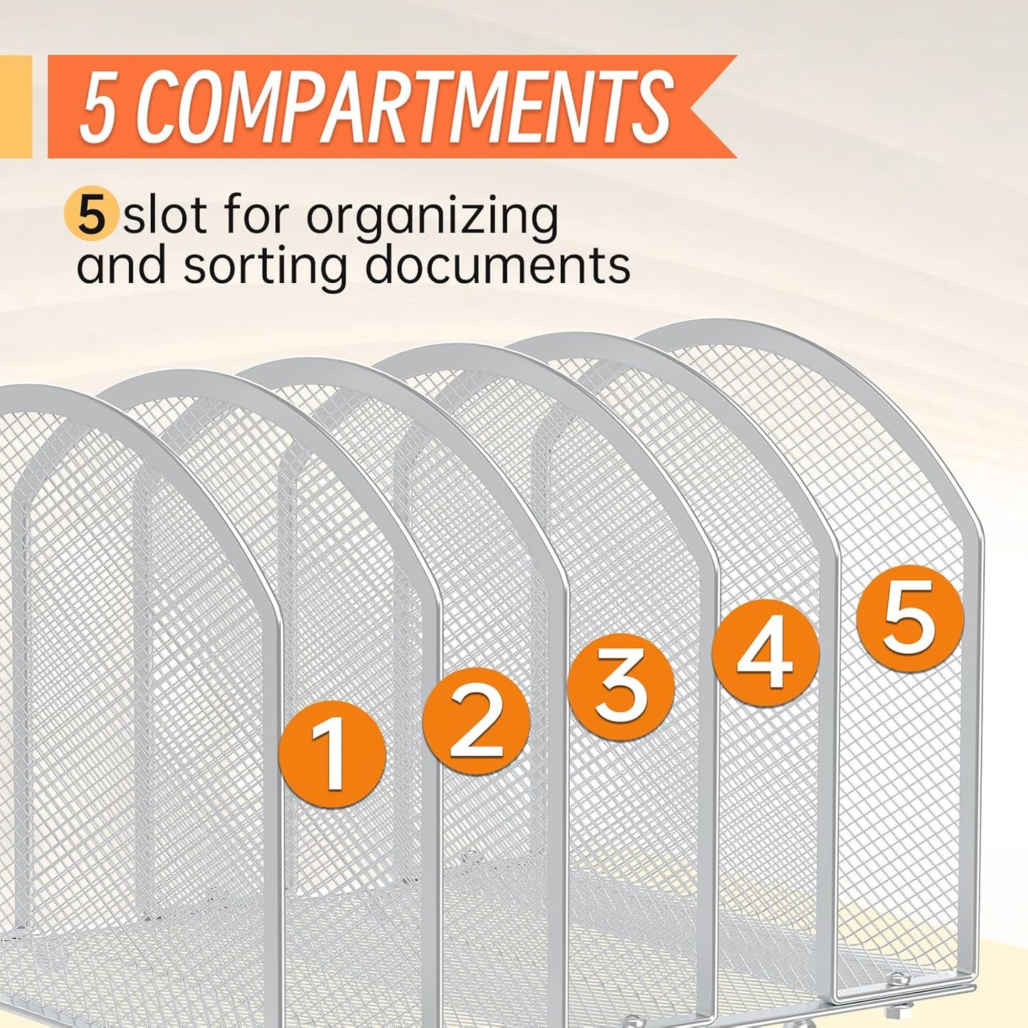 Desk File Organizer 5 Sections Desktop Organizer File Sorter Office Organization File Folder Holder for Office School & Classroom (Silver, 5 Section - 1Pack)