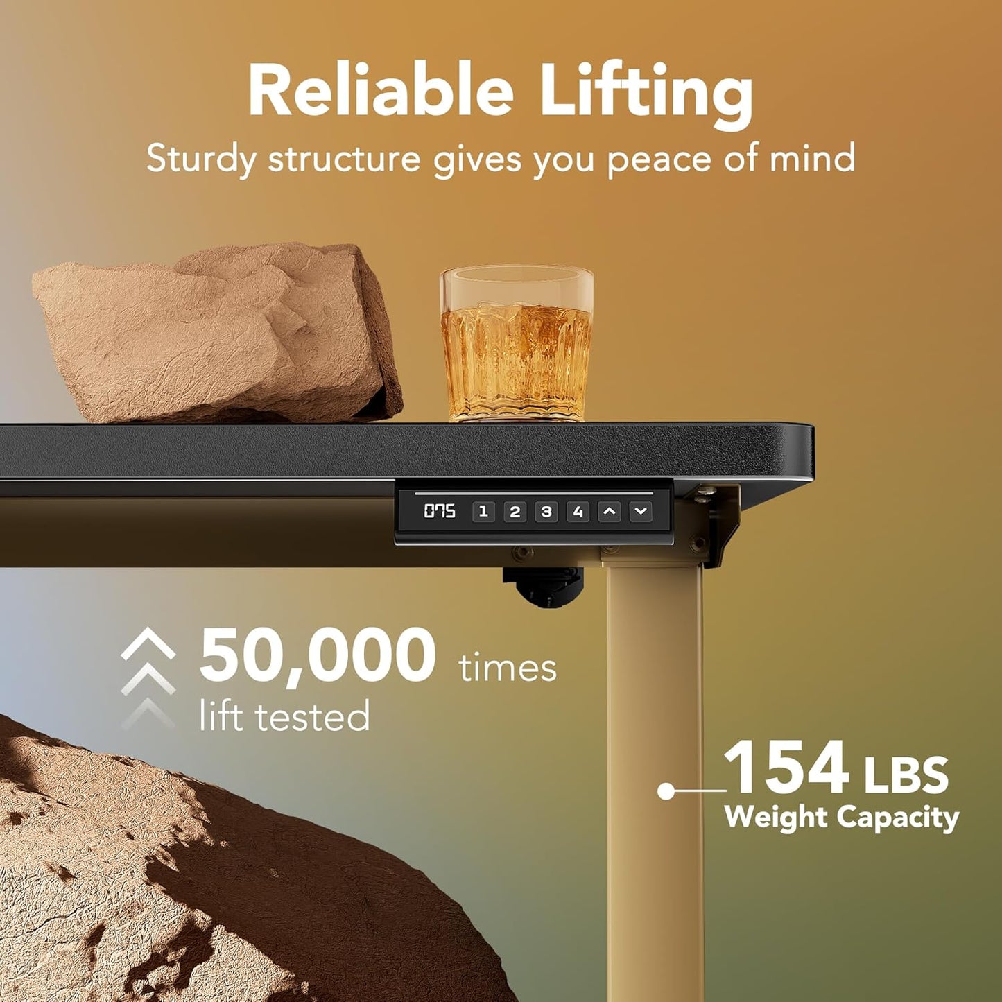 HUANUO 32" Small Electric Standing Desk Adjustable Height, 4 Memory Height Settings, Sit Stand Up Desk for Home Office & Computer Workstation, Black and Gold Frame