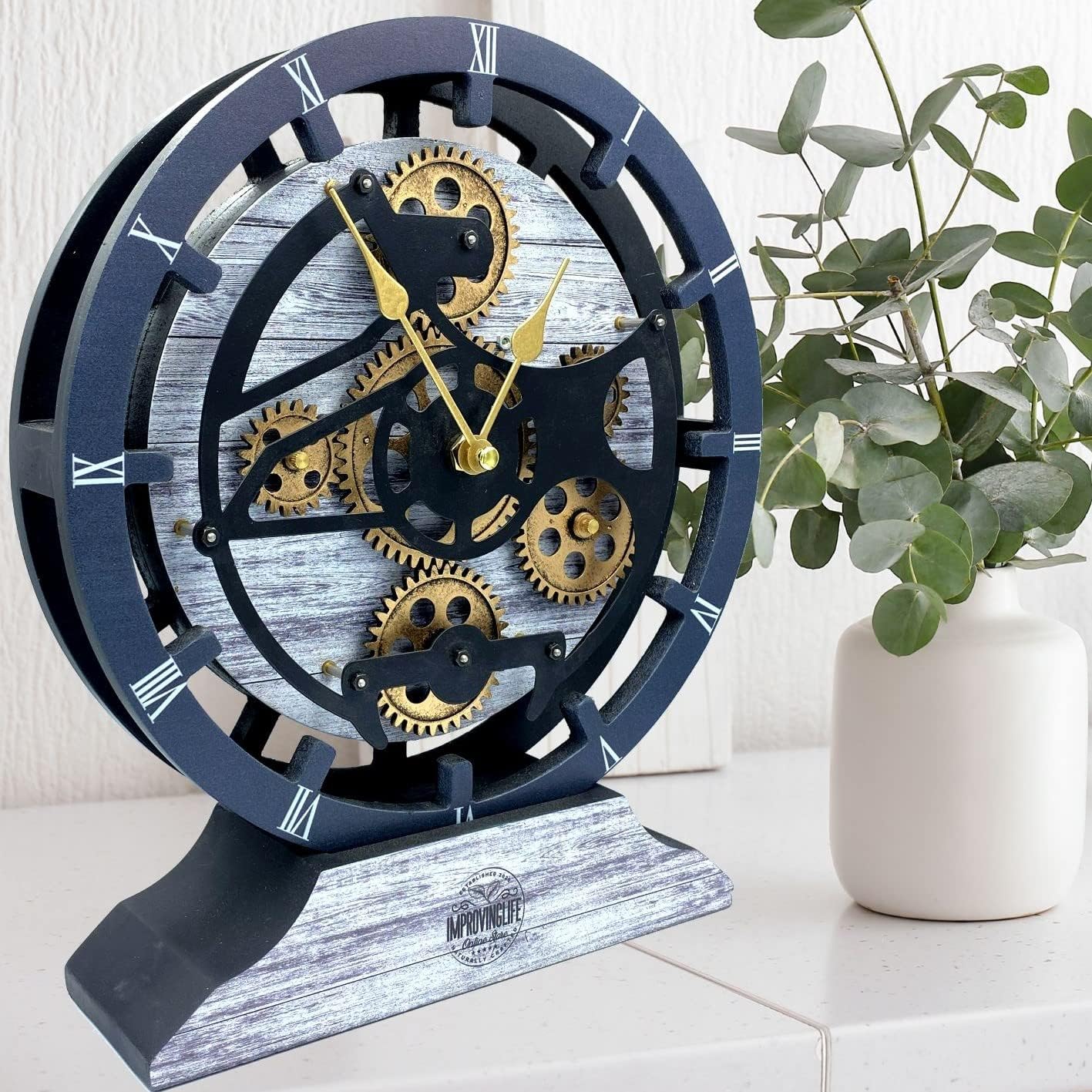 The Gears Clock Desk Clock 10 inches with Real Moving Gears Convertible into Wall Clock (Silver Glamour)