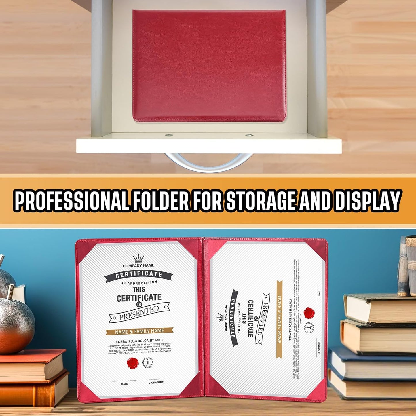 Tenare 10 Pcs Leather Certificate Holder 8.5 x 11 Inch PU Black Red Blue Purple Phd Bachelor Master Diploma Cover Professional Award Folder for Official Graduation Competition Contest Charity (Red)