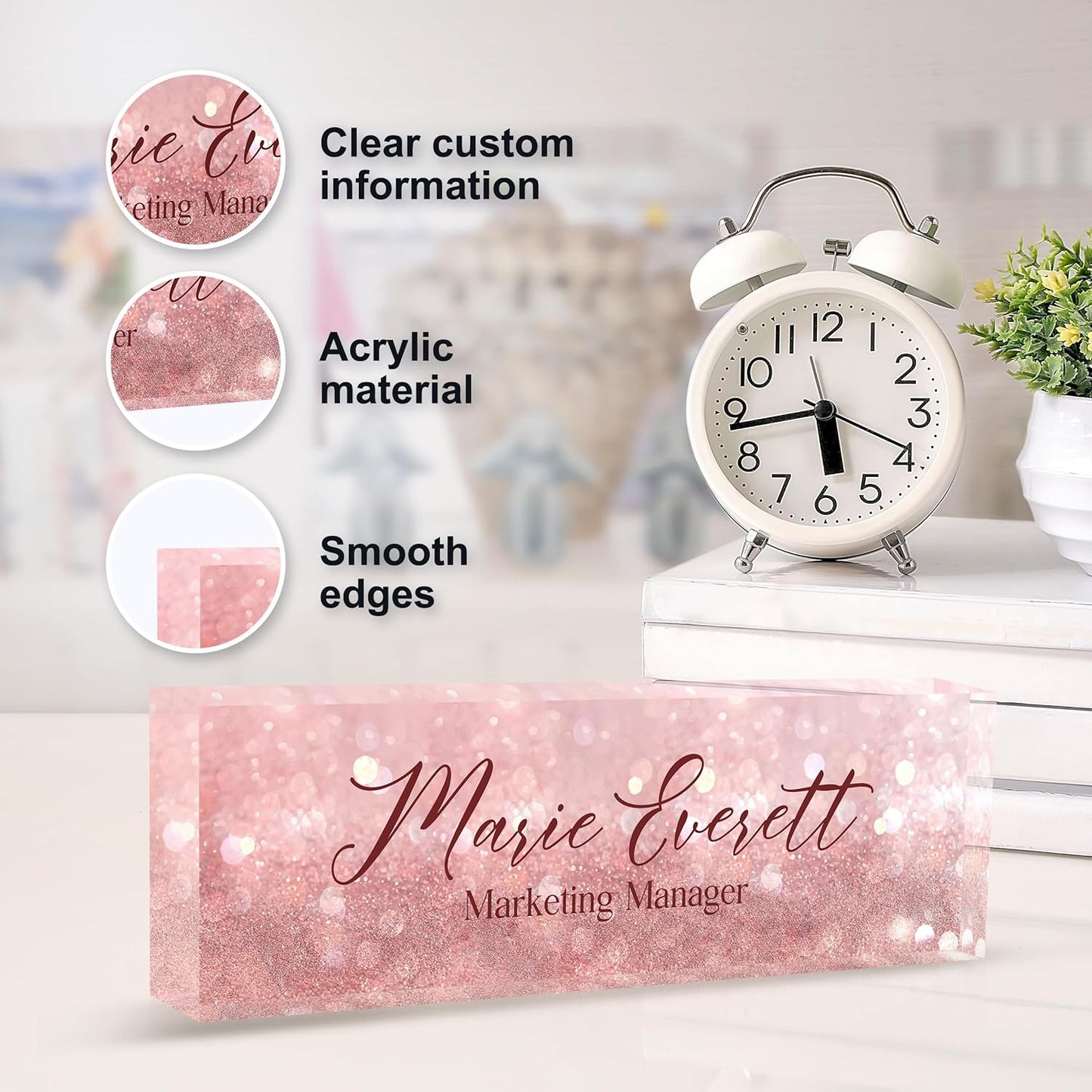Custom Name Plate for Desk | Personalized Desk Name Plate | Personalized Boss Employee Teacher Appreciation Gifts | Acrylic Name Plate Office Desk Accessories (A-Pink Quartz)