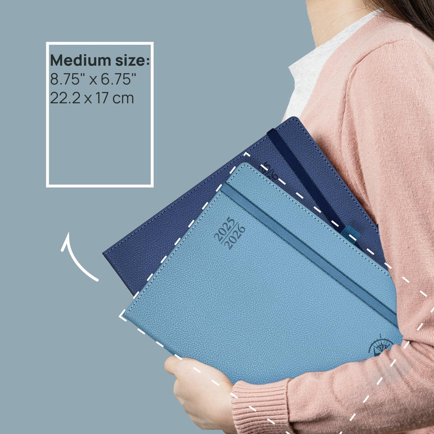 POPRUN Planner 2025-2026 (Medium 6.75''x 8.75''), Horizontal Weekly Notebook Jul.2025 - Jun.2026, Academic Appointment Book with Monthly Tabs, Leather Hardcover, Inner Pocket, 100 GSM - Army Green