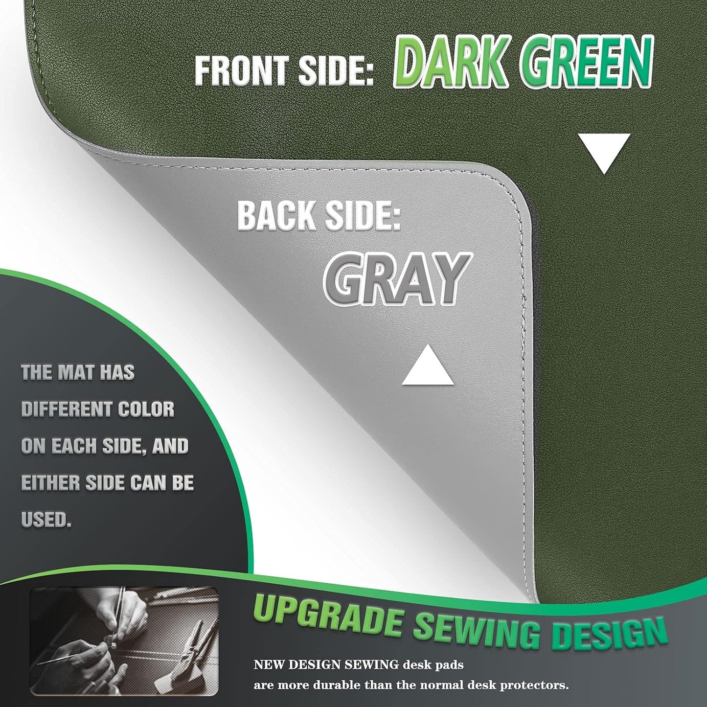 K KNODEL Desk Mat, Blotter, Dual-Sided Office Desk Pad, Waterproof Desk Mat for Desktop, Desk Blotters, PVC Leather Pad Protector (Dark Green, 35.4" x 17")