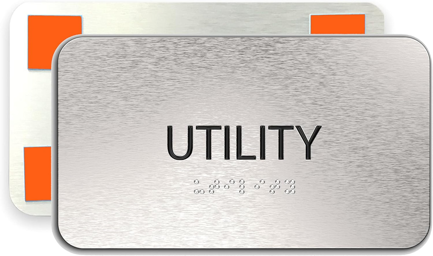 ADASigns Utility Room Sign 7”x4” - Durable Brushed Aluminum with Grade 2 Braille - Easy Installation with Strong Adhesive Tape - ADA Compliant Utility Room Signs for Business, Restaurants & Offices