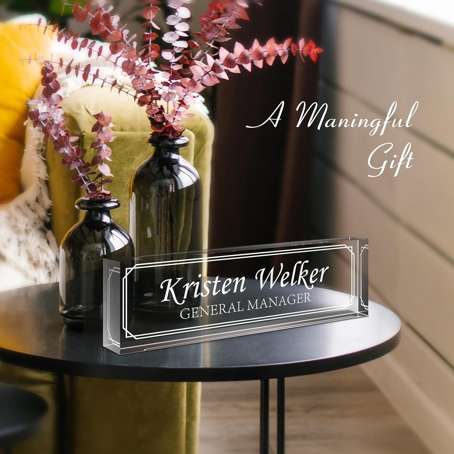 Gowellly Desk Name Plate Personalized - Custom Acrylic Name Plate for Desk - Enterprise Custom Logo/Text nameplates - Employee Appreciation Gifts (engrave-3)