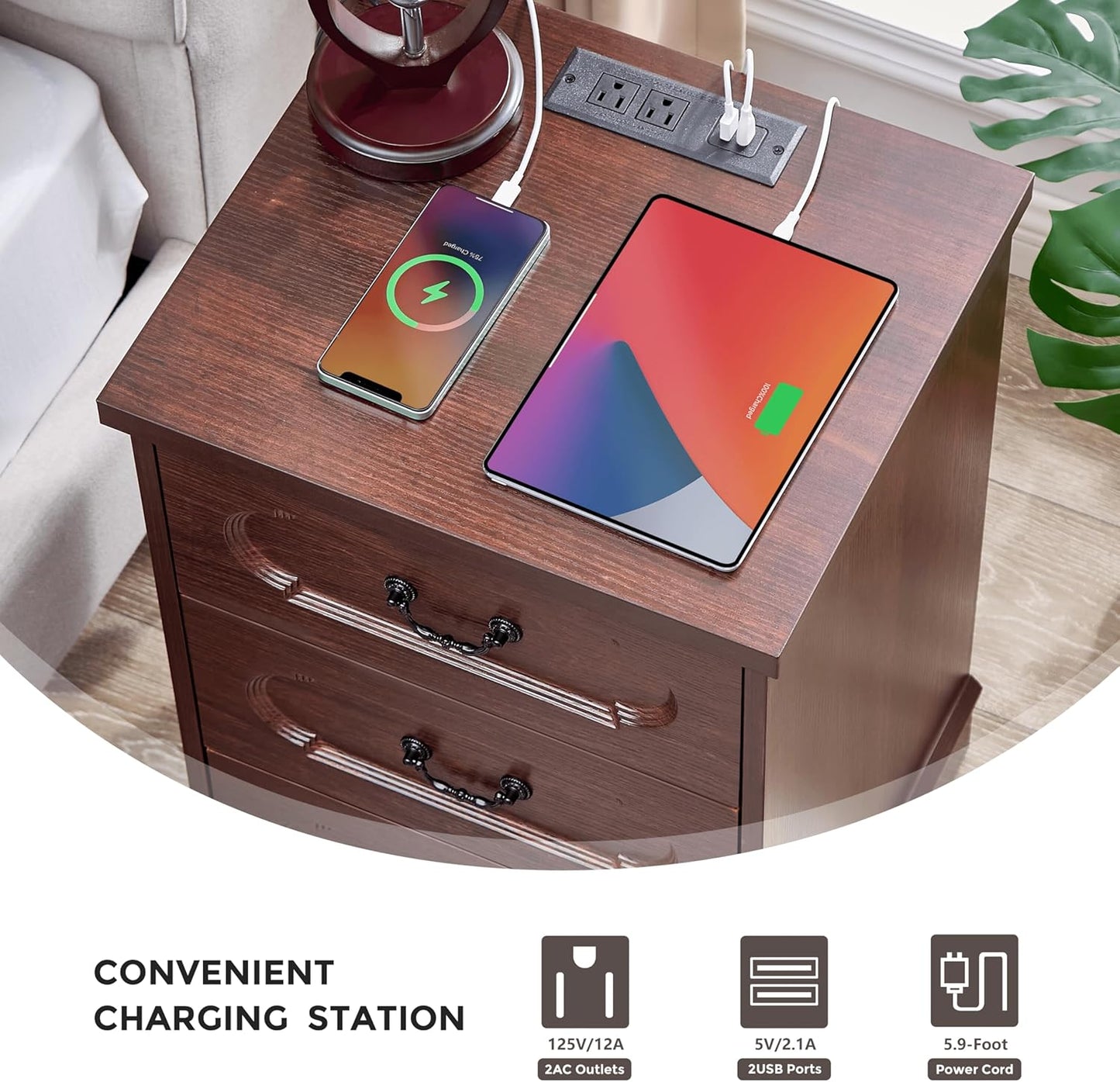 LIDYUK 3 Drawer Dresser for Bedroom Farmhouse Cherry Wood Chest of Drawers Bedroom Dresser with Charging Station, Rustic Small Drawers Dressers Nightstand Wooden Closet Storage Cabinet, Living Room