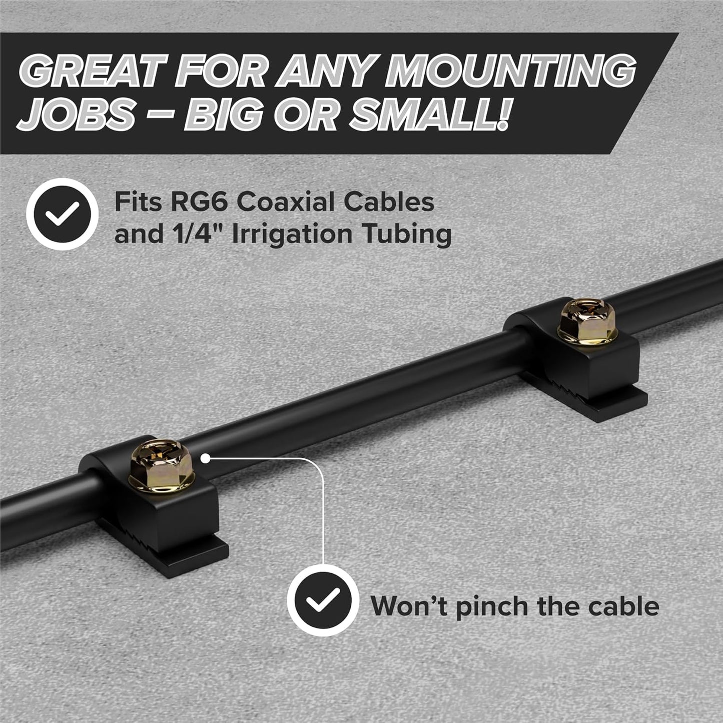 THE CIMPLE CO Wire Clips, Single Cable Wall Clip, Coaxial, Cat6, Electrical Wire, Ethernet, 1/4 in (6 mm) Screw Fastener, 100 Pack, Black