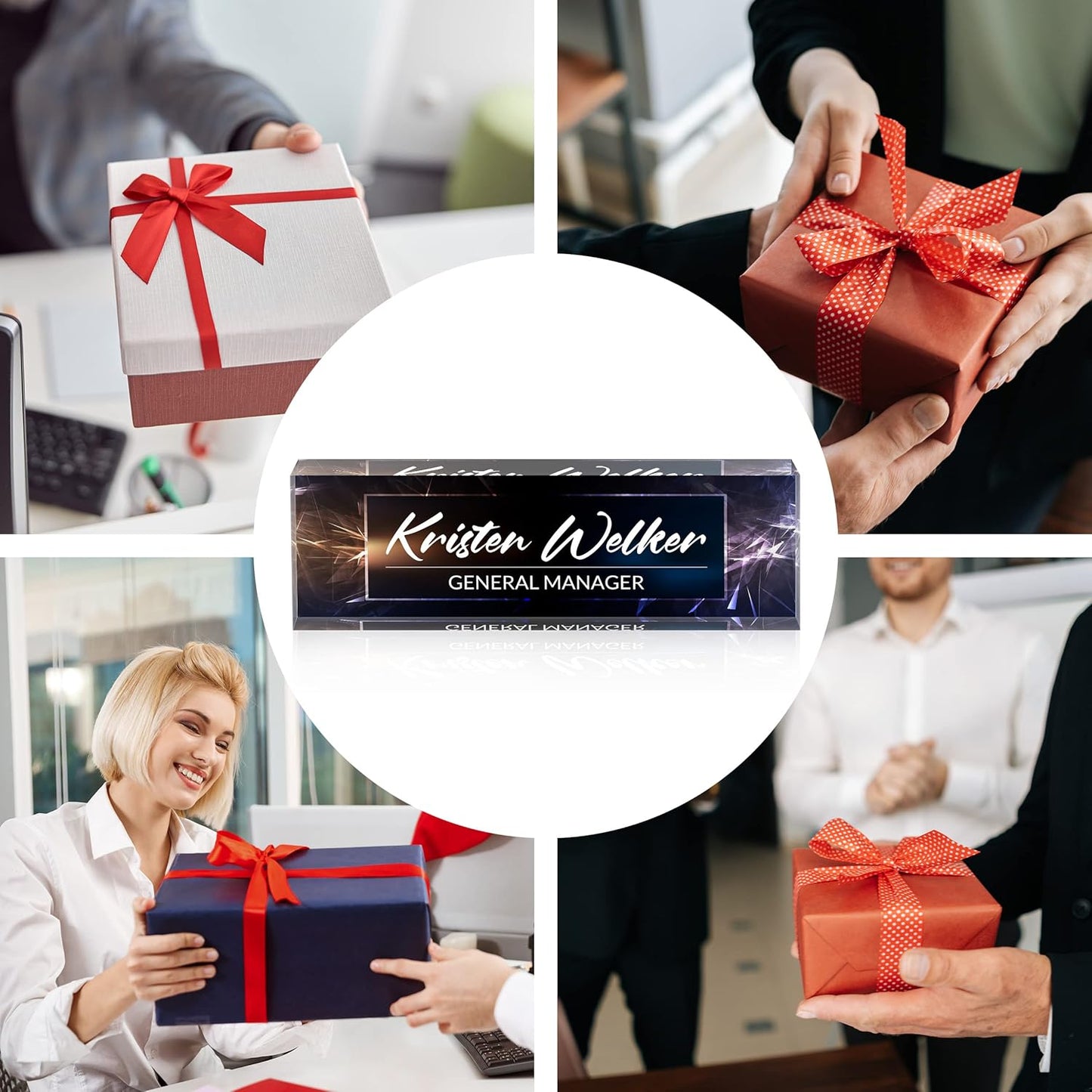 Desk Name Plate Personalized, Premium Business Classic Blue Acrylic Desk Name Plate, Personalized Name Plate for Desk, Office Decor for Women or Men Coworkers, Boss, Employee, Teacher