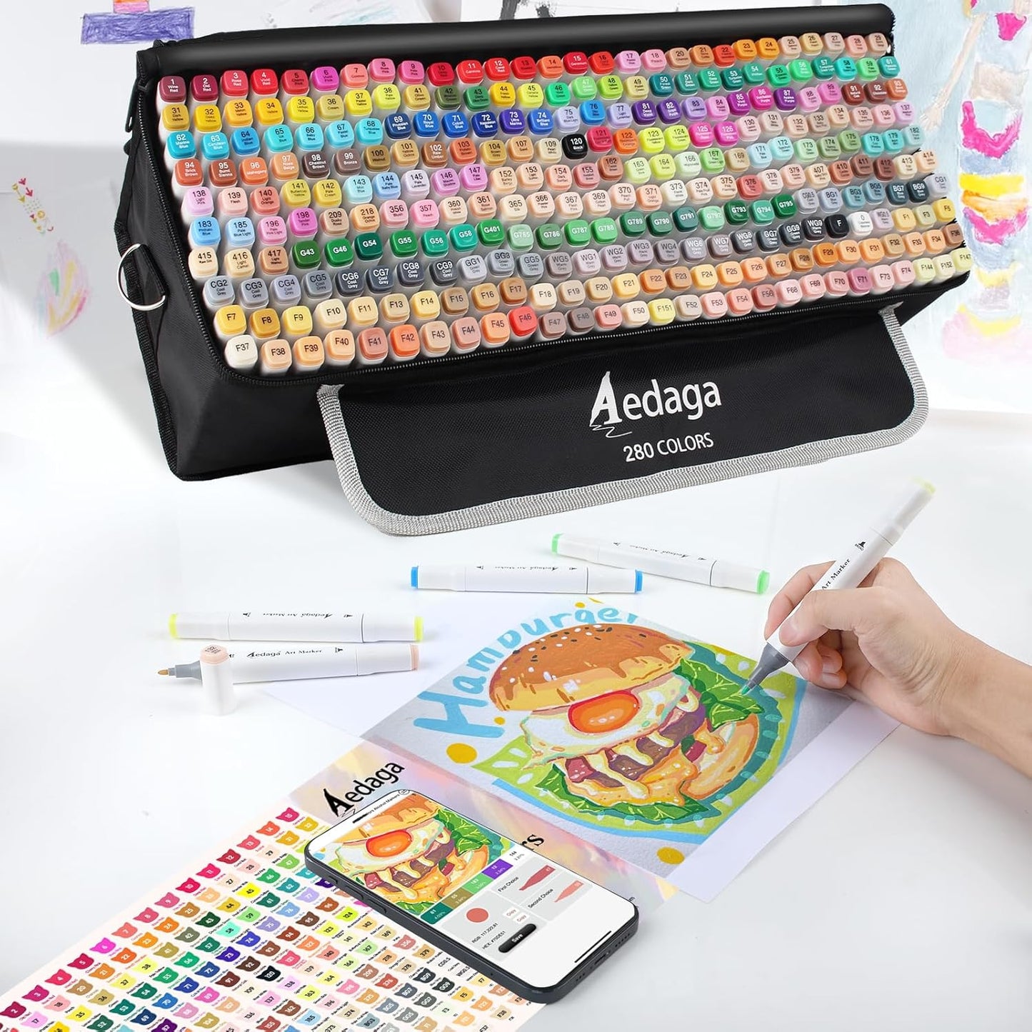 YHC 280 Color Alcohol Markers for Artists, Free APP for Coloring, Dual Tips Alcohol-Based Markers for Drawing,Painting and Sketching, Great Gift Idea for Kids and Adults.