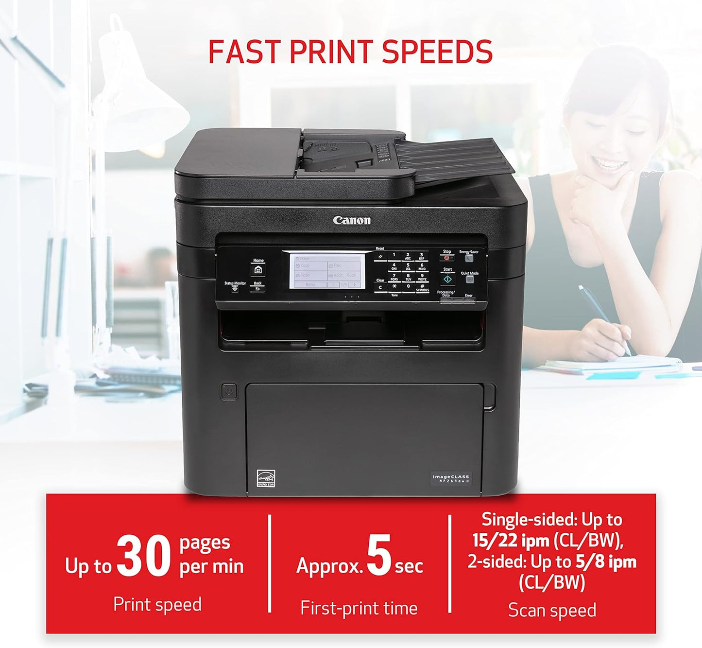 Canon imageCLASS MF269dw II - Monochrome, Duplex Wireless Laser Printer, All-in-One with Scanner, Copier, Fax, Auto Document Feeder, Mobile Ready, 30 PPM, Black