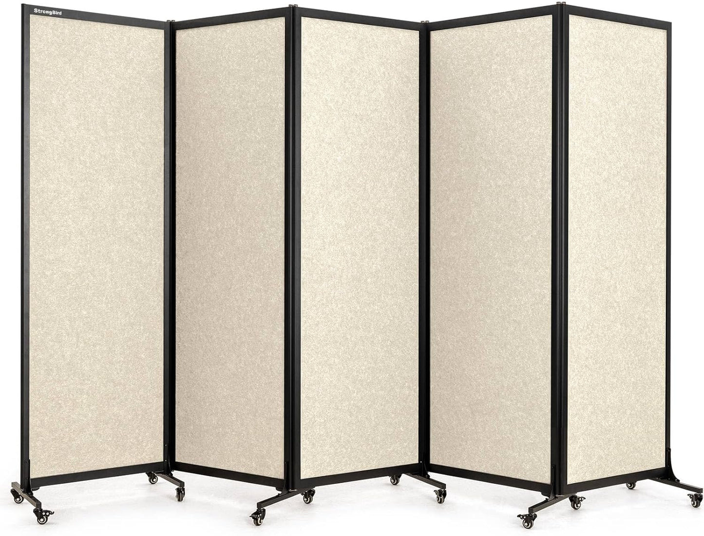 Upgrade Version Room Partition and Divider, Freestanding Rolling Dividers with Wheels,Office Privacy Screen Divider Wall,Classroom Felt Dividers,10'6"L* 6'7"H,5 Panel,Beige