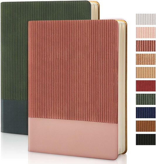 Lined Journal Notebook for Work College Ruled Note Book 5.79"x8.27" A5 PU Leather Daily Journaling 216 Pages for Women Men Writing Home School Supplies Business (A5 Lined 216pages, 2 Pack-Darkgreen/Darkpink)