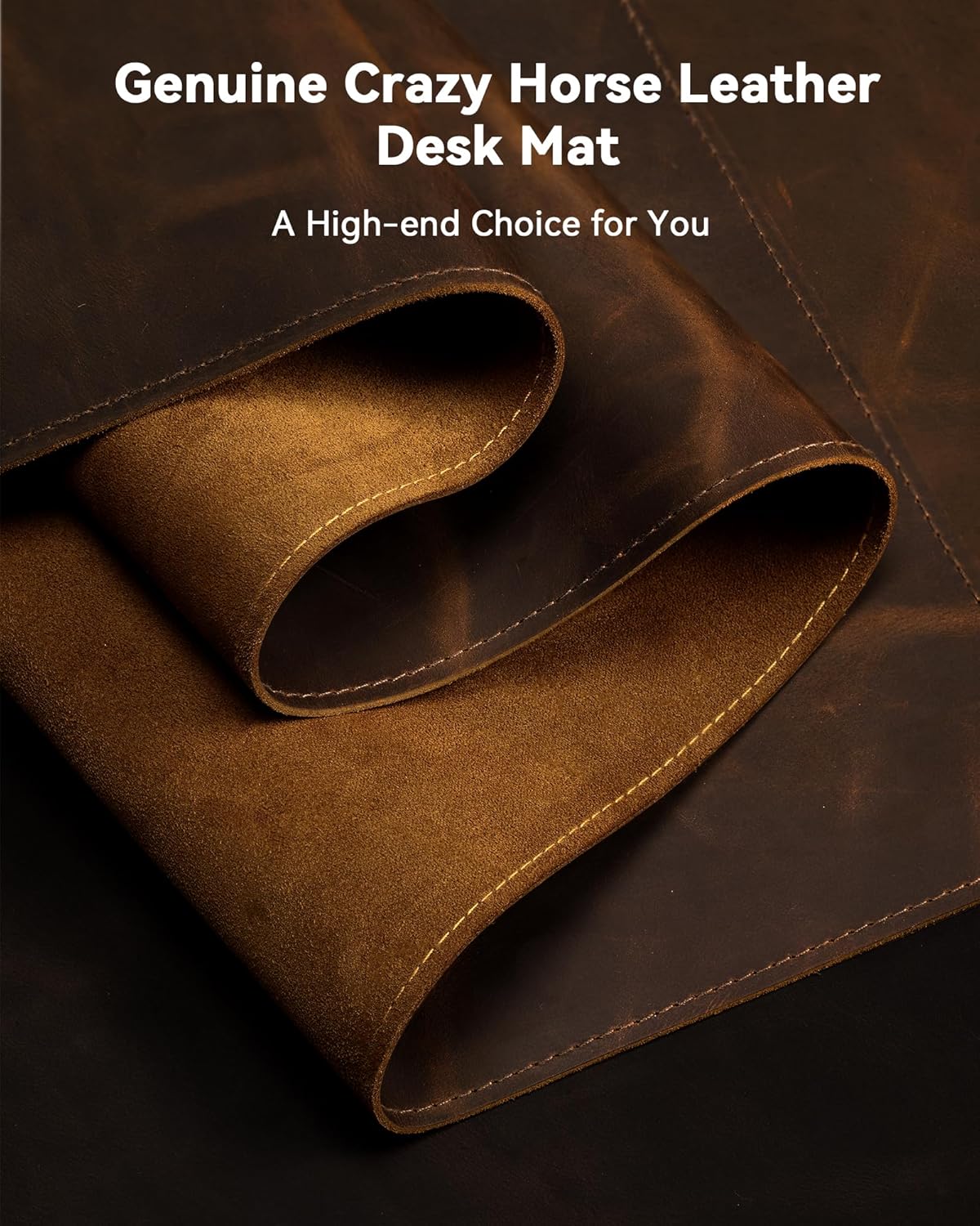 YSAGi Leather Desk Mat, 35.4"x17"Real Leather Desk Pad,3mm Thick Desk Blotter with Stiched line,Oil-Wax Feel Mouse pad and Self-Healing Laptop Pad for Home & Office(Classic Dark Brown)
