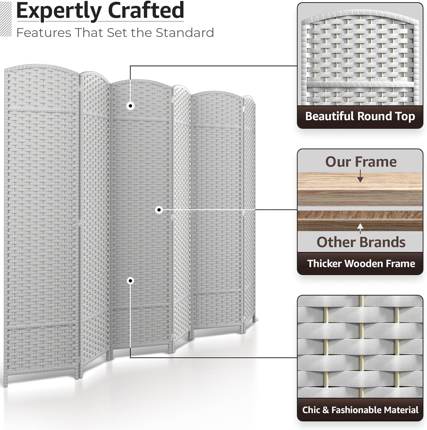 Sorbus 6 Panel Room Divider 6 ft. Tall - Privacy Screen, Extra Wide Double Hinged Panels, Mesh Hand-Woven Design, Partition Room Dividers and Folding Privacy Screens, Wall Divider for Room Separation