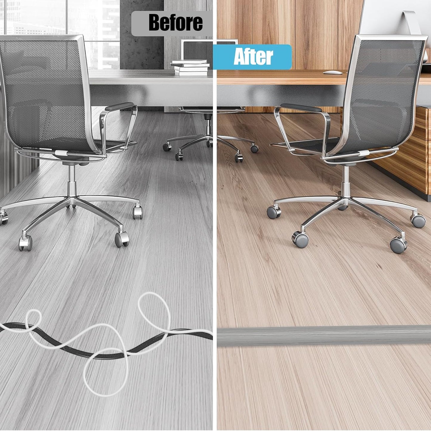 Floor Cord Cover Self Adhesive Cord Hider,3.3FT Cable Management, Extension Strip Protector for Wires, Prevent Cable Trips for Offices, Gyms, Exhibitions Cavity:0.39"(W) x 0.27"(H) Gray Wood