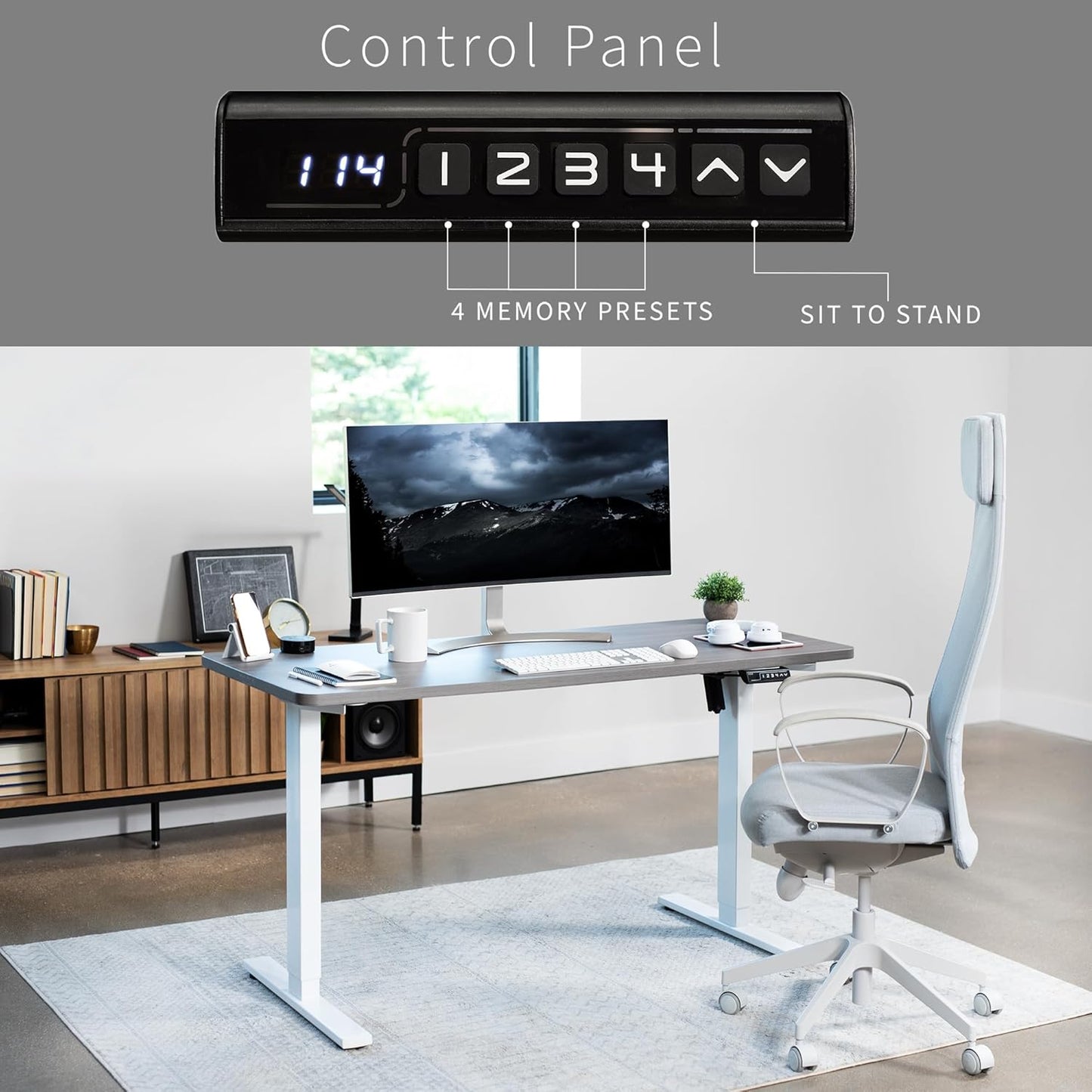 VIVO Electric 60 x 24 in Standing Desk, Memory Height Adjustment, 1B Series, One-Piece Dark Gray Top, White Frame, DESK-KIT-1W6G