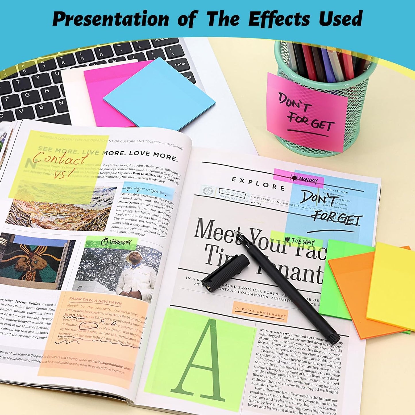 800 Sheets Transparent Sticky Notes, 3x3 Inch 14 Pads Self-Adhesive Translucent Clear See Through Post Sticky Notes for Planner Office School College Teacher Student Supplies 6 Bright Color