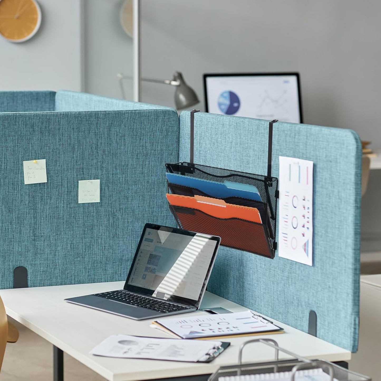 EASEPRES 3 Pocket Mesh Hanging Wall File Organizer with Hangers & Nametag Label, Wall Mounted Mail Paper Document Folder Holder, Clipboard Storage Organization Magazine Rack for Office Cubicle, Black