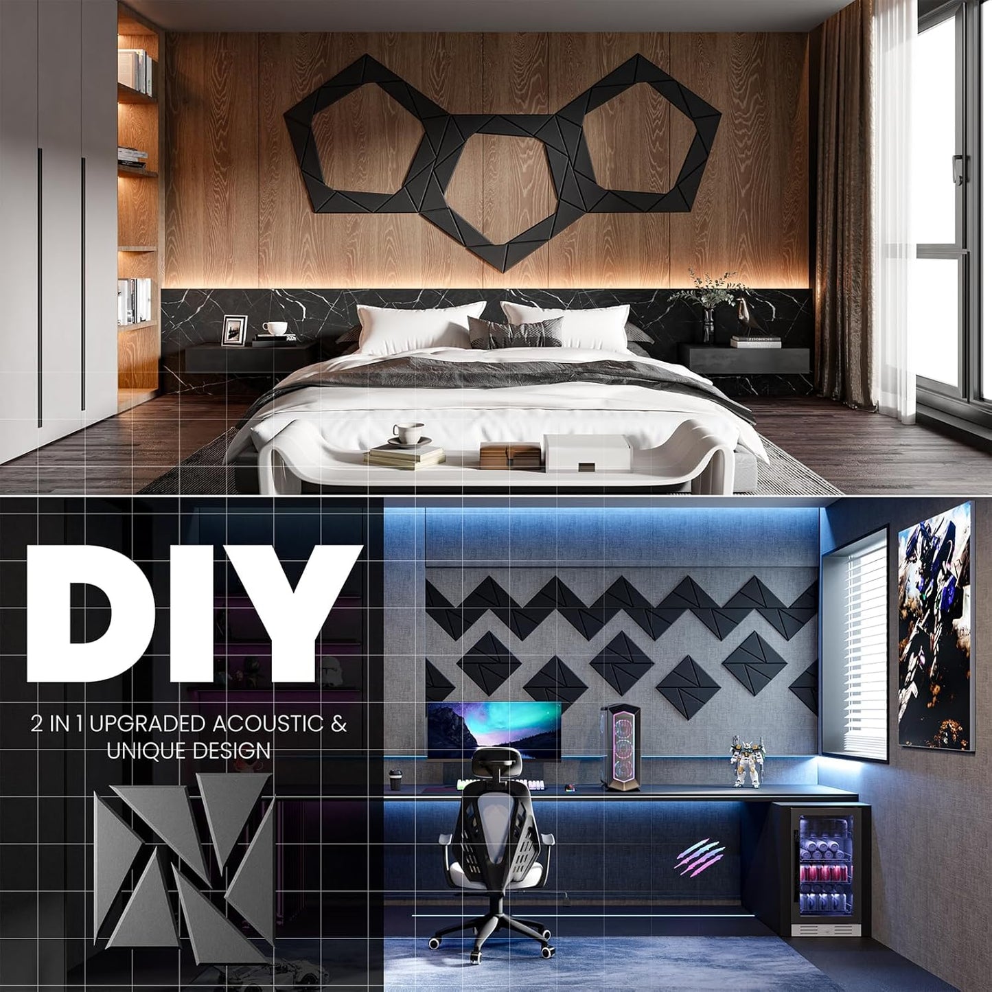 8 Pack Acoustic Panels with Self-Adhesive, 12"X 12"X 0.4"Sound Proof Foam Panels, Sound Panels High Density, Soundproof Wall Panels for Home Studio Office-Black