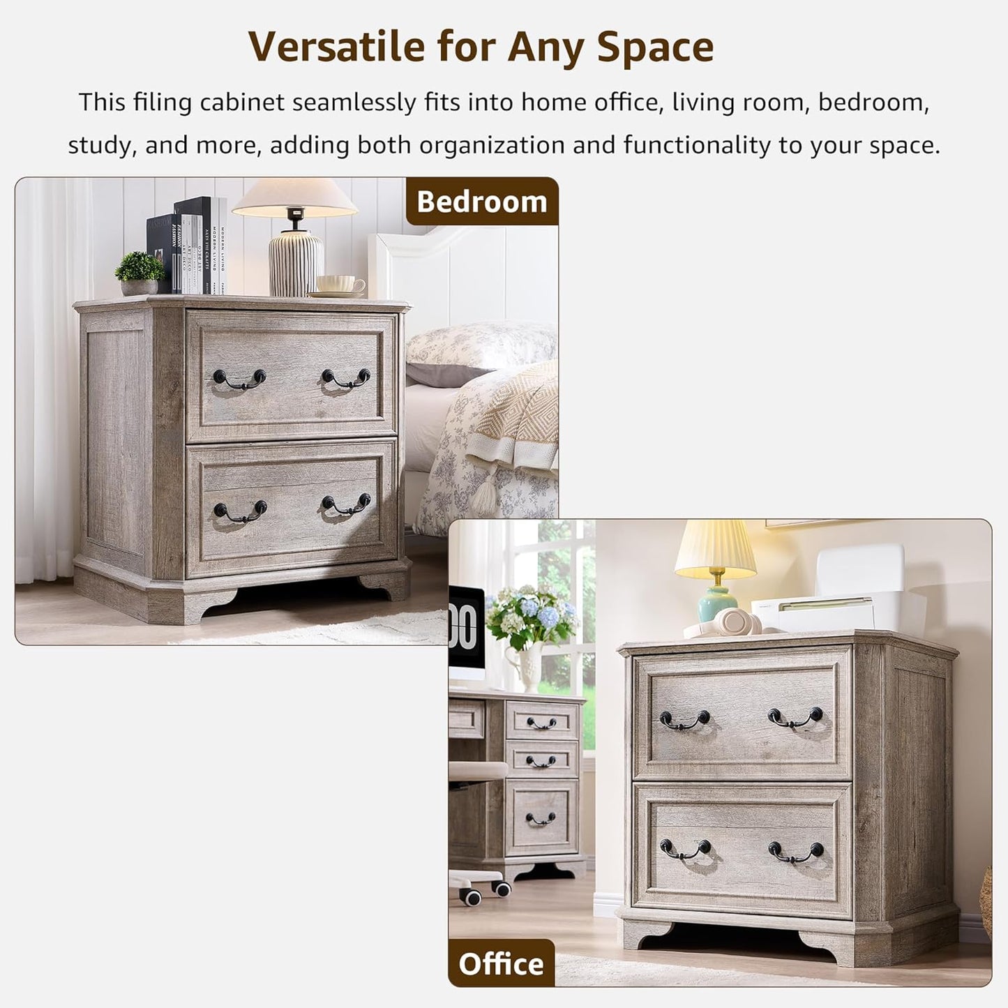 T4TREAM 2 Drawer File Cabinet-30 Wide Wooden Extended Desktop, Farmhouse Filing Cabinet with Smooth Rails, Holds Letter/Legal/A4, Hexagonal Design & Framed Drawer Fronts, Light Rustic Oak