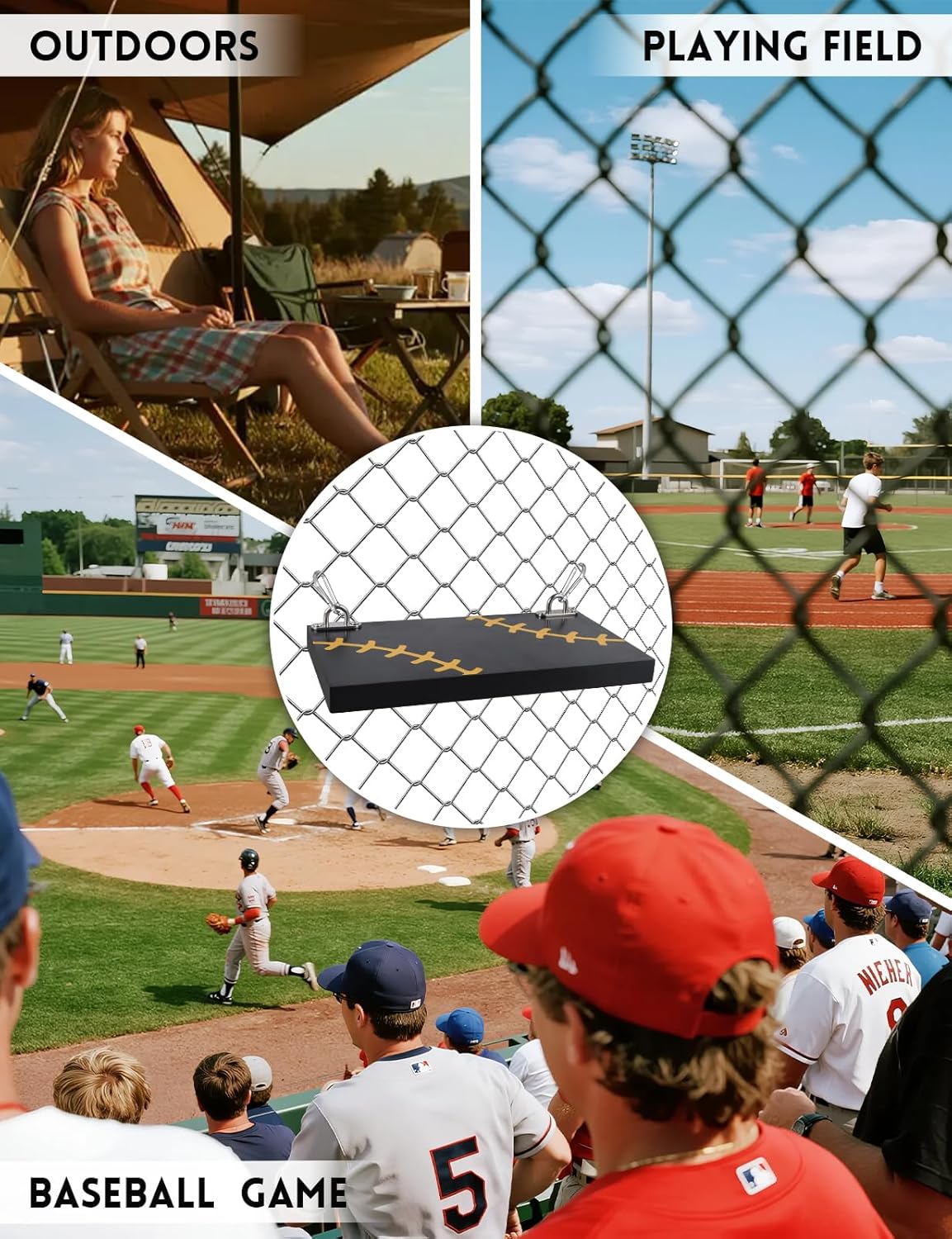 2PCS Portable Hanging Wood Footrest with Baseball Designed - Wooden Foot Rest Board for Fences, Ergonomic Footrest for Fans, Athletes, Wood Foot Tray for Baseball and Softball Games and Events
