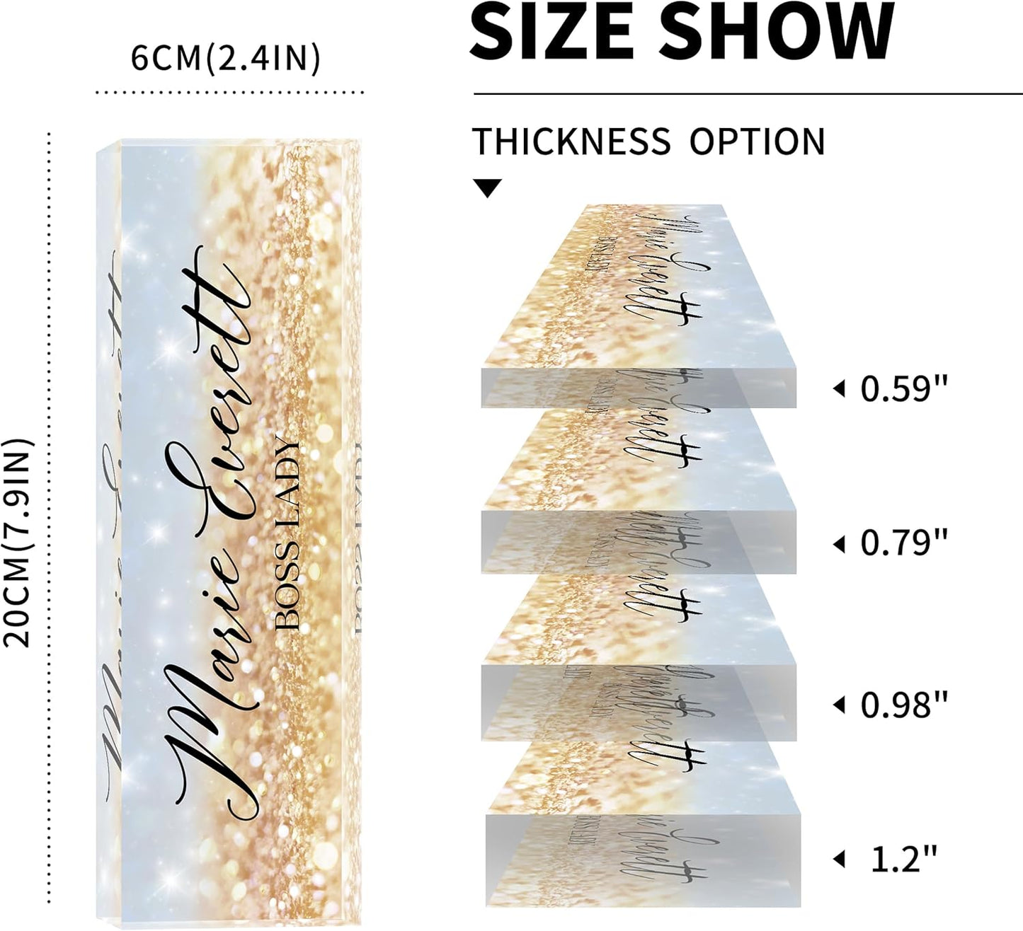 Custom Name Plate for Desk | Personalized Desk Name Plate | Personalized Boss Employee Appreciation Gifts | Acrylic Name Plate Office Desk Accessories (A-Blue Gold Crystal)