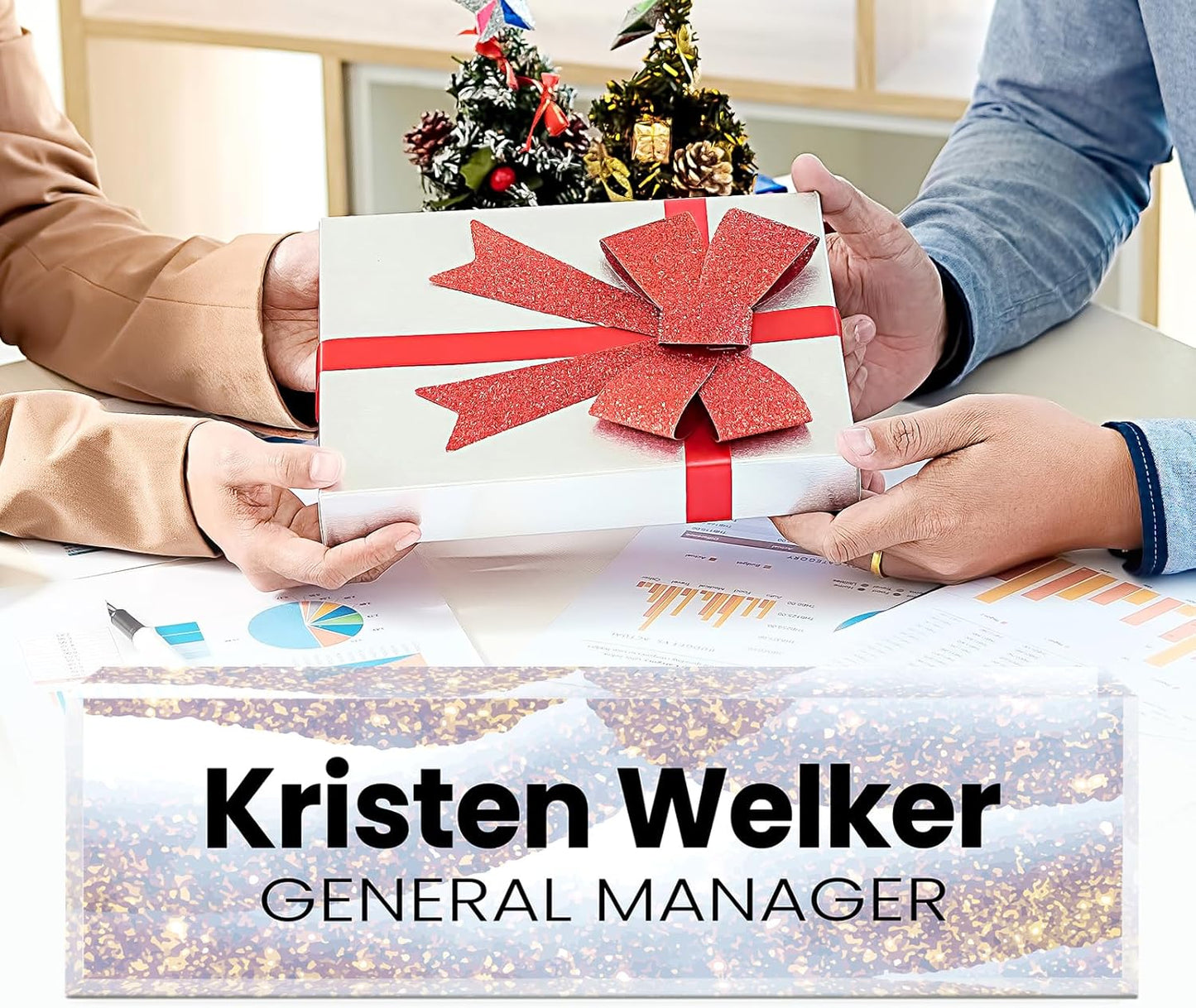 Gowellly Desk Name Plate Personalized - Custom Acrylic Name Plate for Desk - Enterprise Custom Logo/Text nameplates - Employee Appreciation Gifts (Sequins-1)