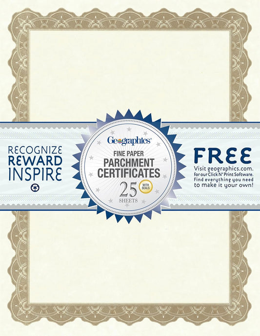 Optima Gold Blank Award Certificate Paper with Gold Foil Seals, 8.5 x 11", Seal 1.75" (Pack of 25)