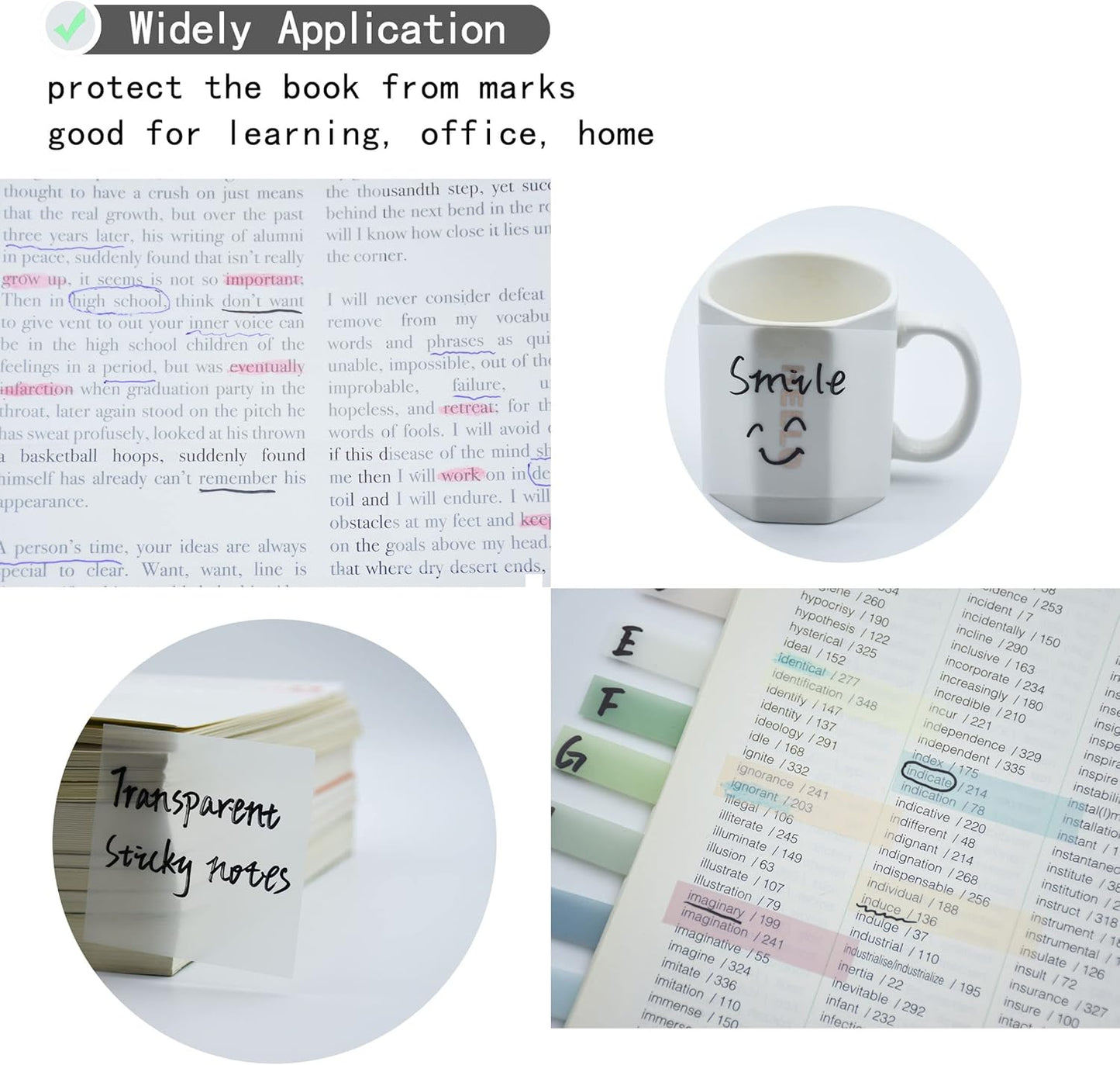 800Pcs Transparent Sticky Notes, 3"x3" Clear Sticky Notes, Waterproof Translucent Sticky Note Pads for Books Annotation, Clear Post it Notes for Bible Study, School, Office（White）