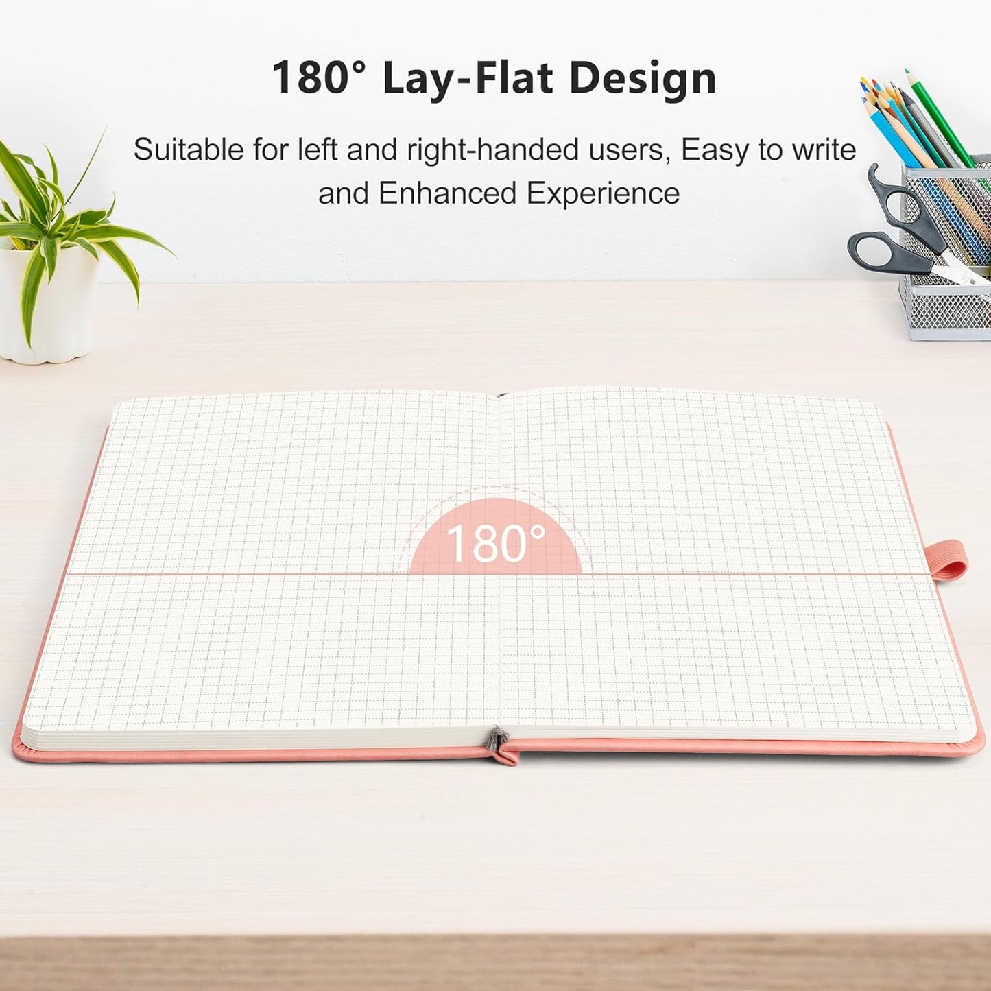 RETTACY Graph Grid Paper Notebook, 192 Pages, A5 Medium Size (5.7'' x 8.3''), 5 Squares per Inch, Leather Hardcover, 100 GSM Thick Paper, for School, Students, Math, Engineering (Pink)