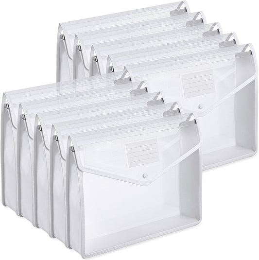 10 Pieces Plastic File Folders Envelope Expanding File Wallet Organizer Documents Folder with Snap Closure and Pocket B4 Waterproof Transparent Pouch for School Office(White,Horizontal)