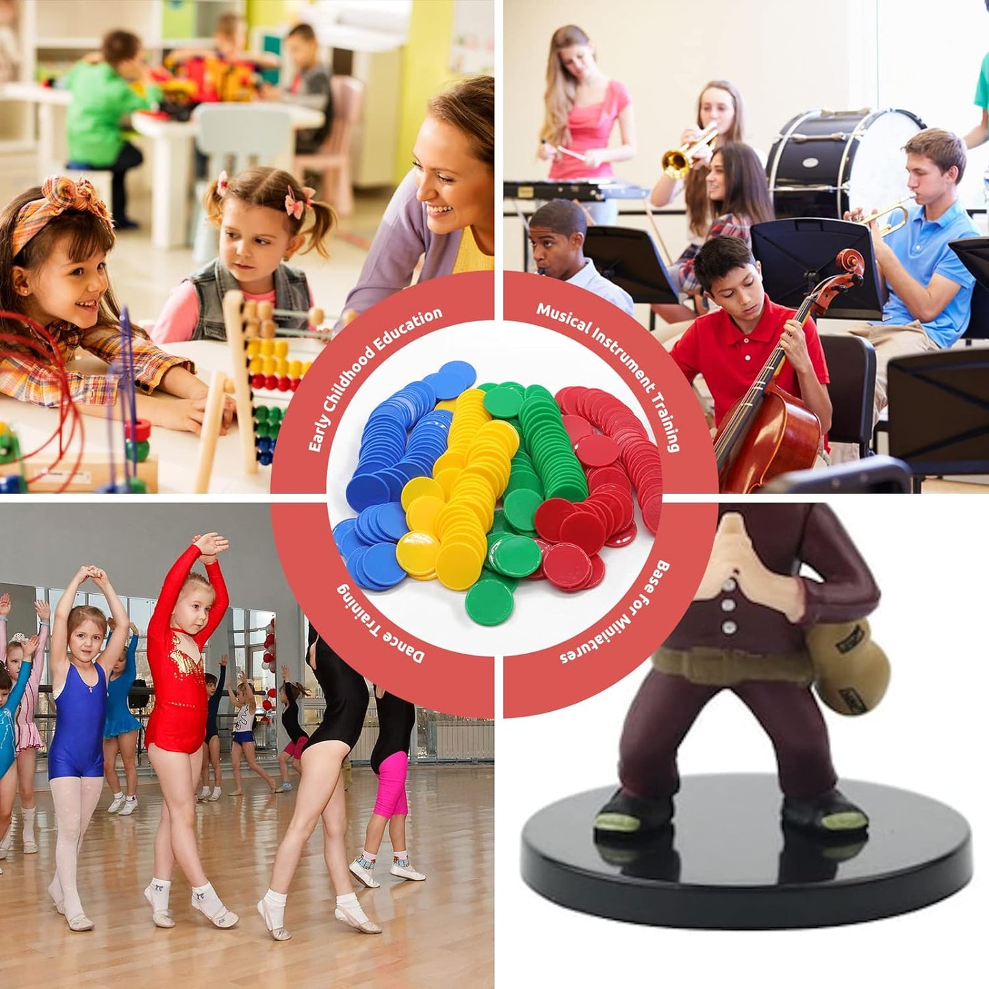 Set of 100 Opaque Plastic Learning Counters Mini Poker Chips Game Tokens with Storage Box (Red+Yellow+RoyalBlue+Green, 1.58 Inch)