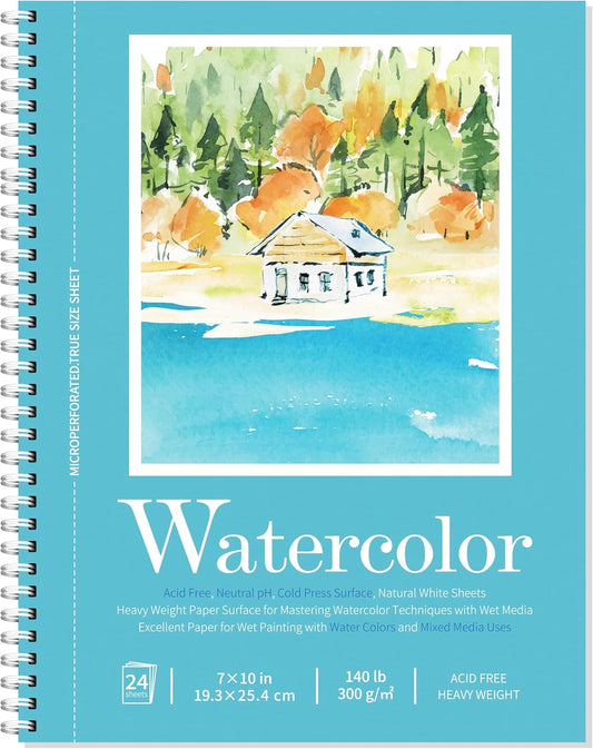 Watercolor Paper Pad, Watercolor Sketchbook 5.5" x8.5” 140lb/300gsm, Spiral Bound Water Color Pad Journal and Sketchbook for Adults & Kids, Markers and Art Journaling