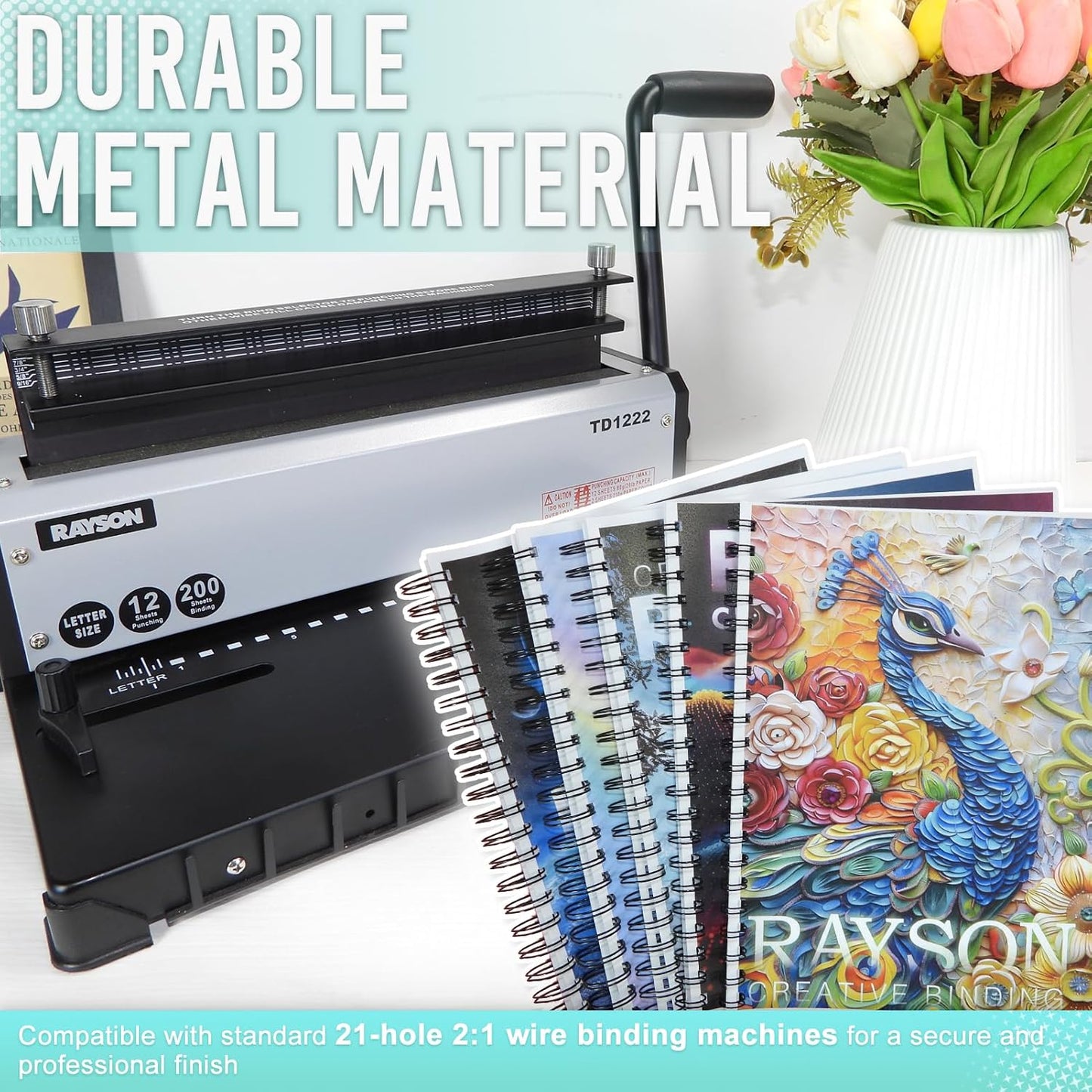 Rayson Double Loop Binding Wires, Mixed Sizes (9/16", 5/8", 3/4", 7/8", 1") 2:1 Pitch Wire Binding Spines, 21-Loop Black, Pack of 50