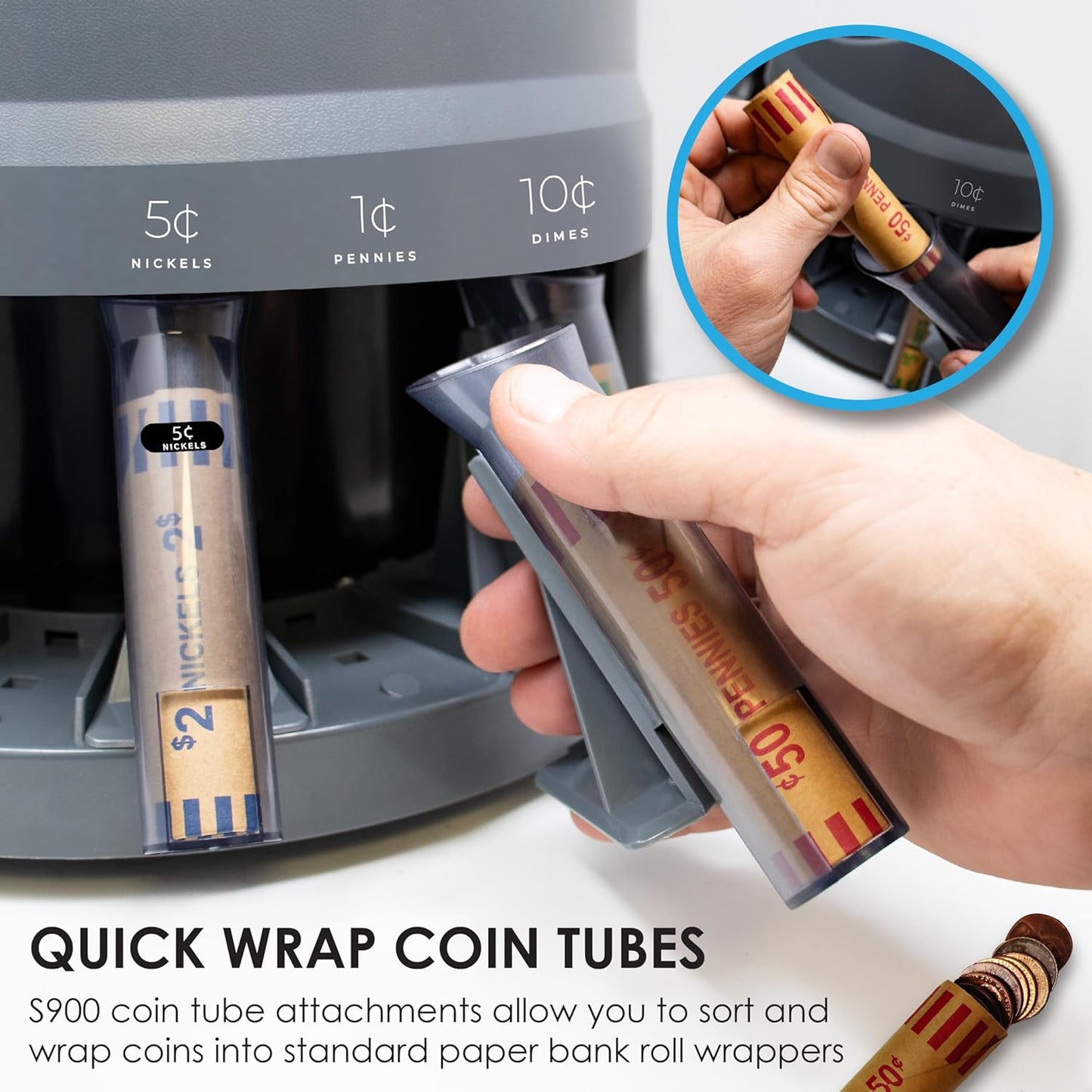 Nadex S900 Coin Sorter, Counter and Wrapper | 48 Preformed Wrappers Included