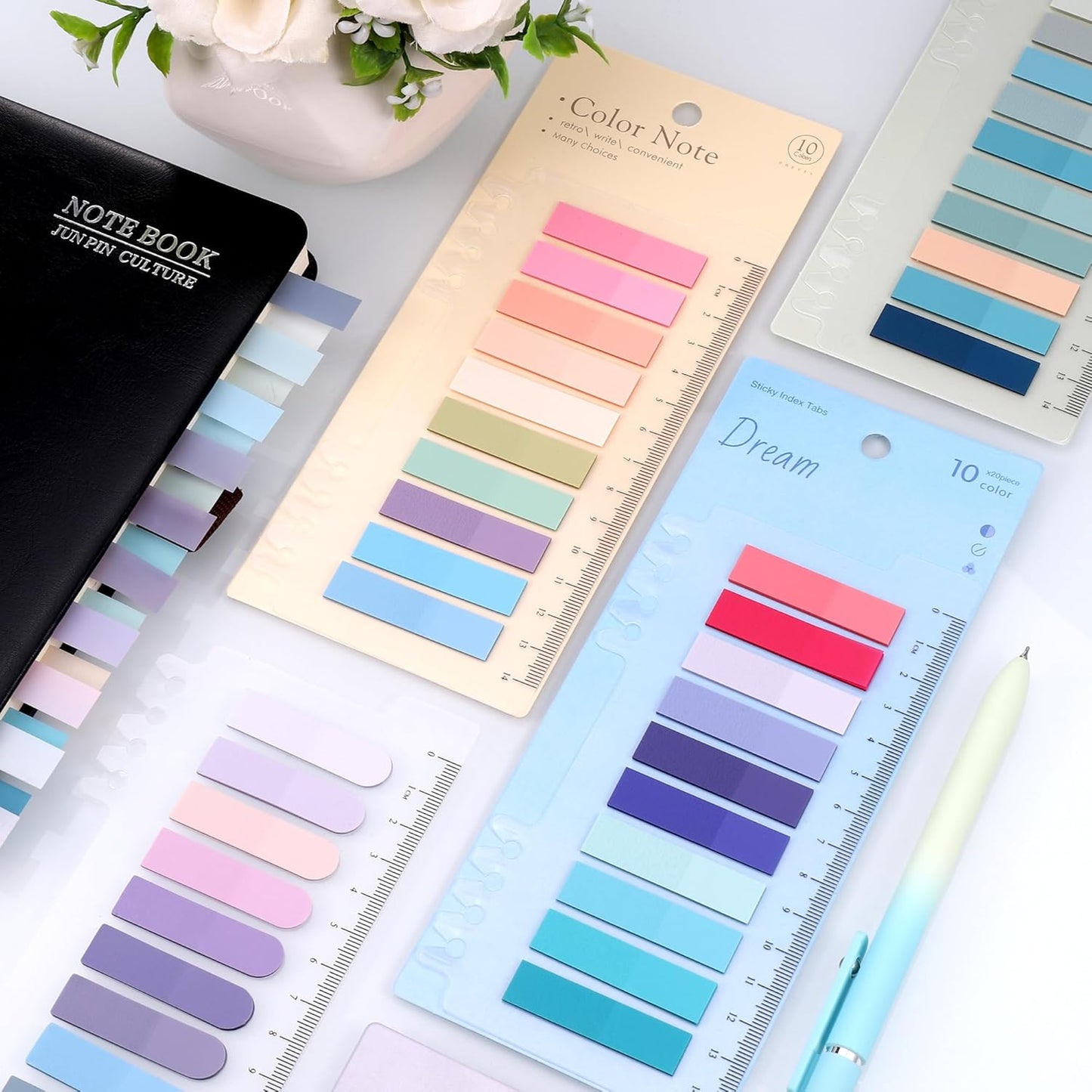 Book Tabs for Annotating, 2000Pcs Sticky Tabs with Ruler, Transparent Sticky Notes for Binders, Page Markers for Notebooks, Multi-Colored Writable and Repositionable Book Flags Strip Index Tabs