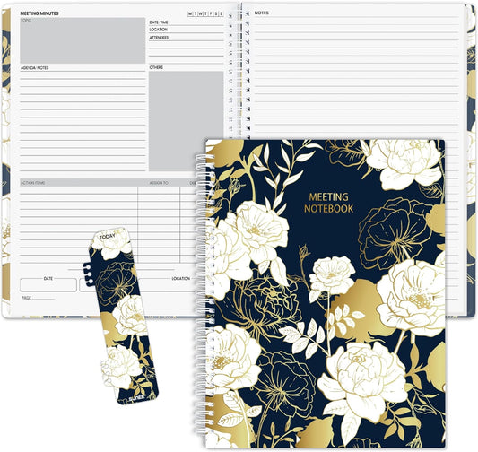 SUNEE Half Meeting Half Note - 8.5"x11" Professional Notebooks for Work - 160 Pages, A4 Size Project Planner, Spiral Meeting Agenda/Minutes Organizer for Women Men, Note Taking, Office & Business