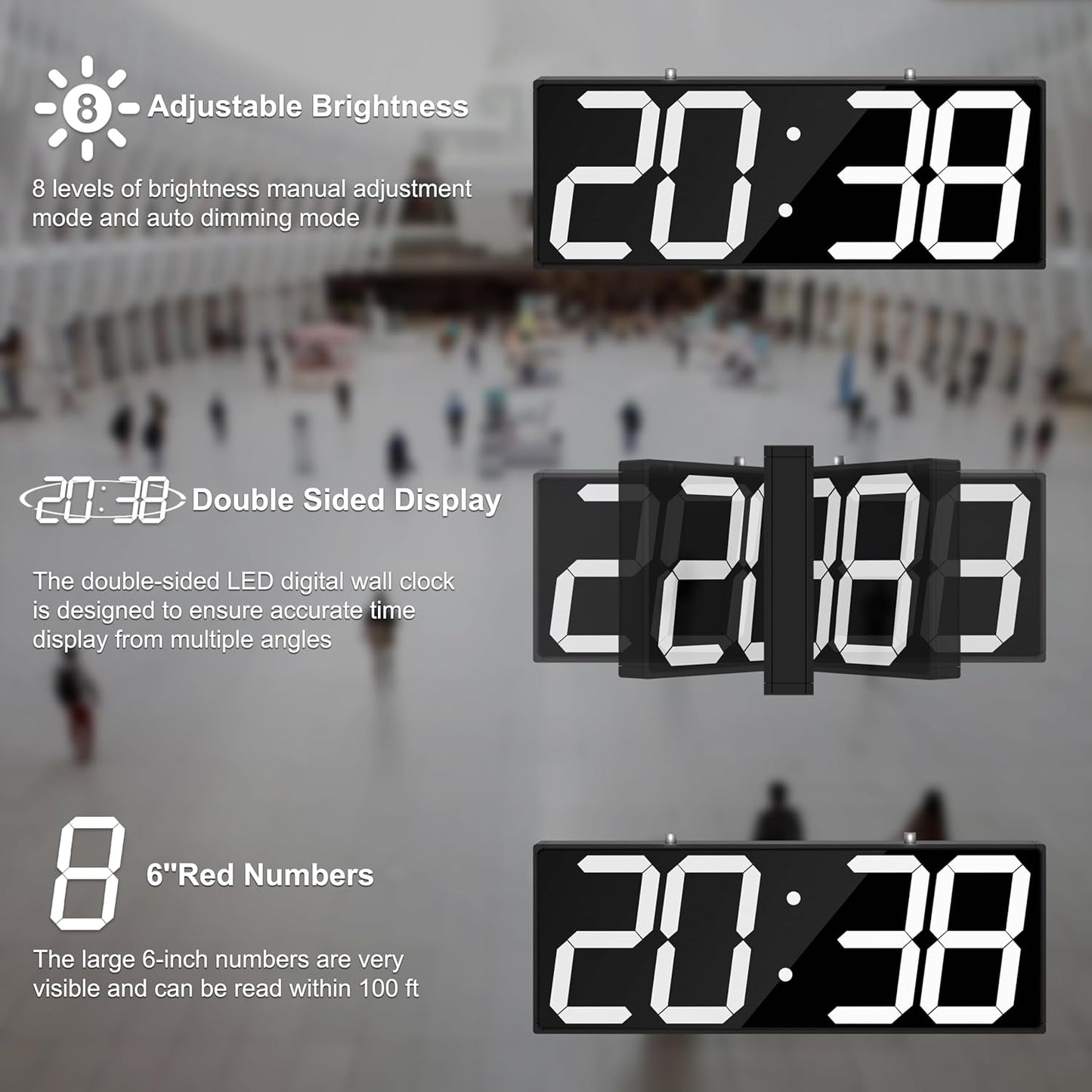 Digital Wall Clock with Double Sided Display, Large Digital Clock with Timer,Alarm,Temperature and Date,Two Faced Hanging Digital Clock Large Display for Multiple Public Places(White)