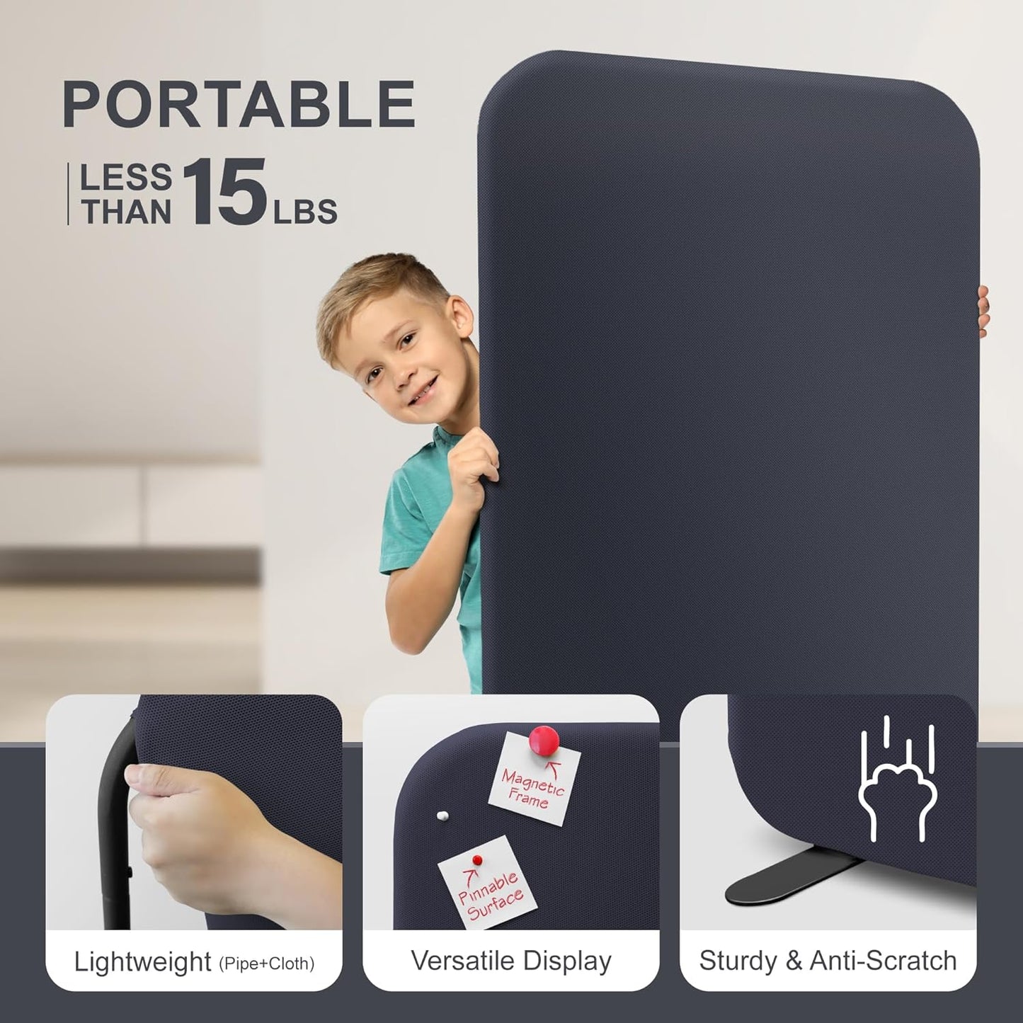 DECOLAB Standing Room Divider, Movable Space Partition Separator for Office, School, Living Space, Workspace, Scratch Resistance, 29"x65", Cobalt