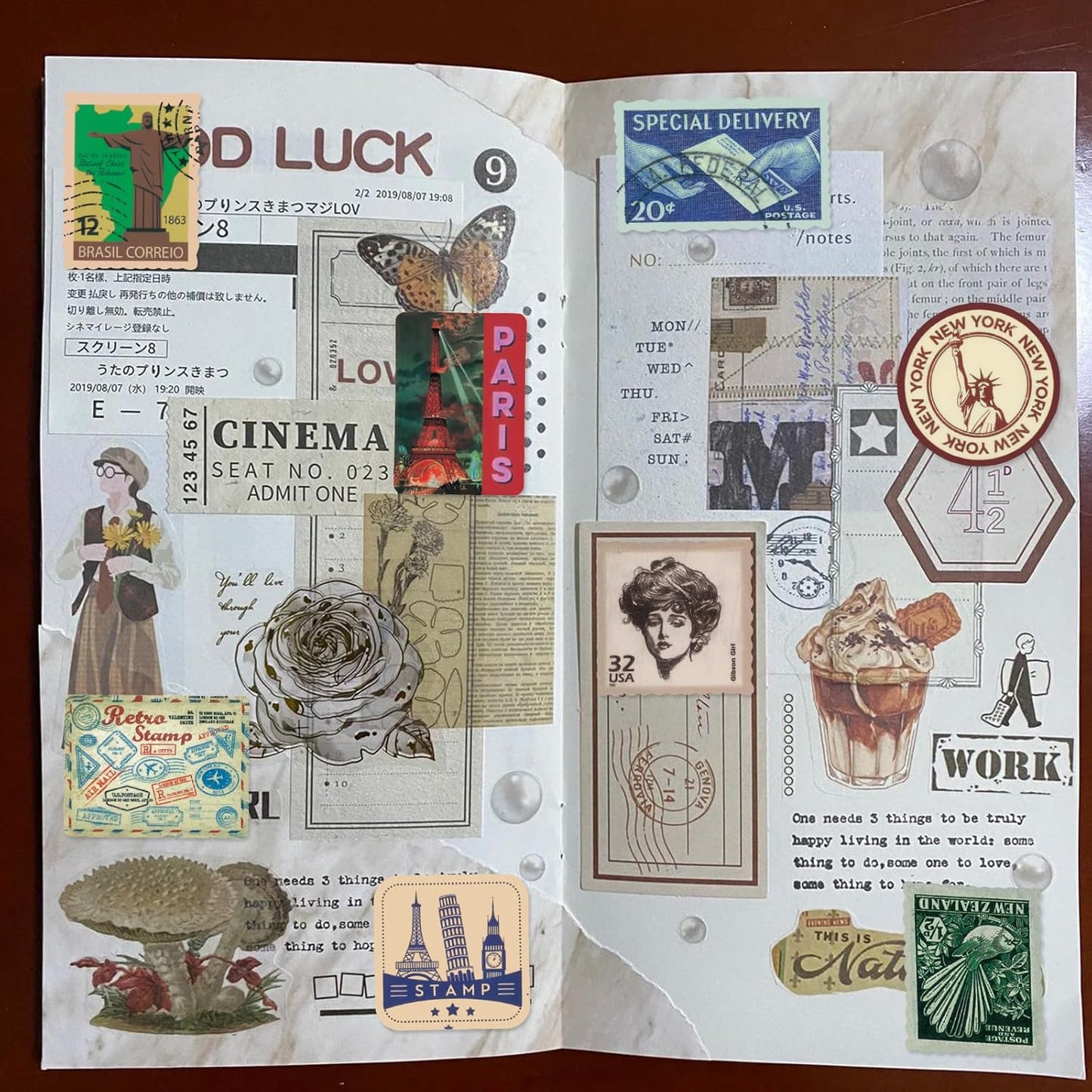 100 Pcs Vintage Stamp Stickers for Scrapbook,Retro Travel Sticker for Scrapbook Supplies,Stamp-Look Portrait Waterproof Stickers for Junk Journal Collage DIY Crafts